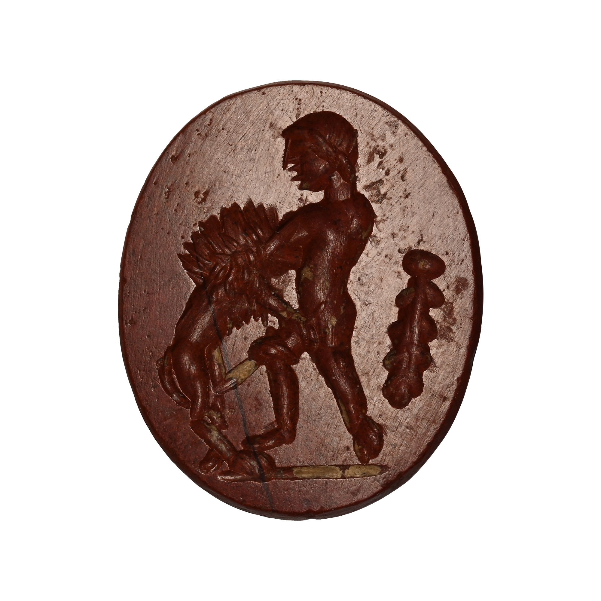 Roman Red Jasper Gemstone with Hercules and Nemean Lion