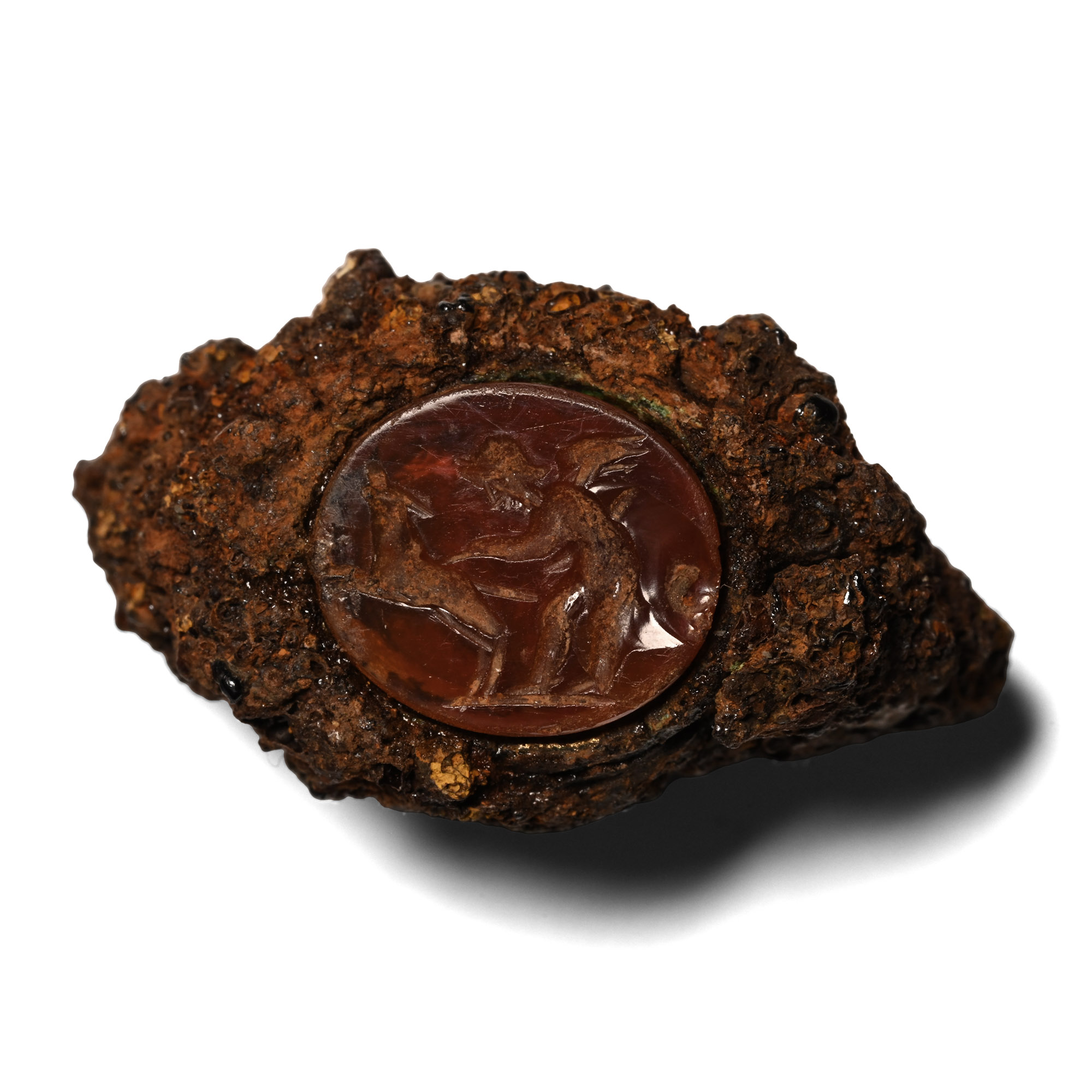 Roman Carnelian Gemstone with Cupid and Dog