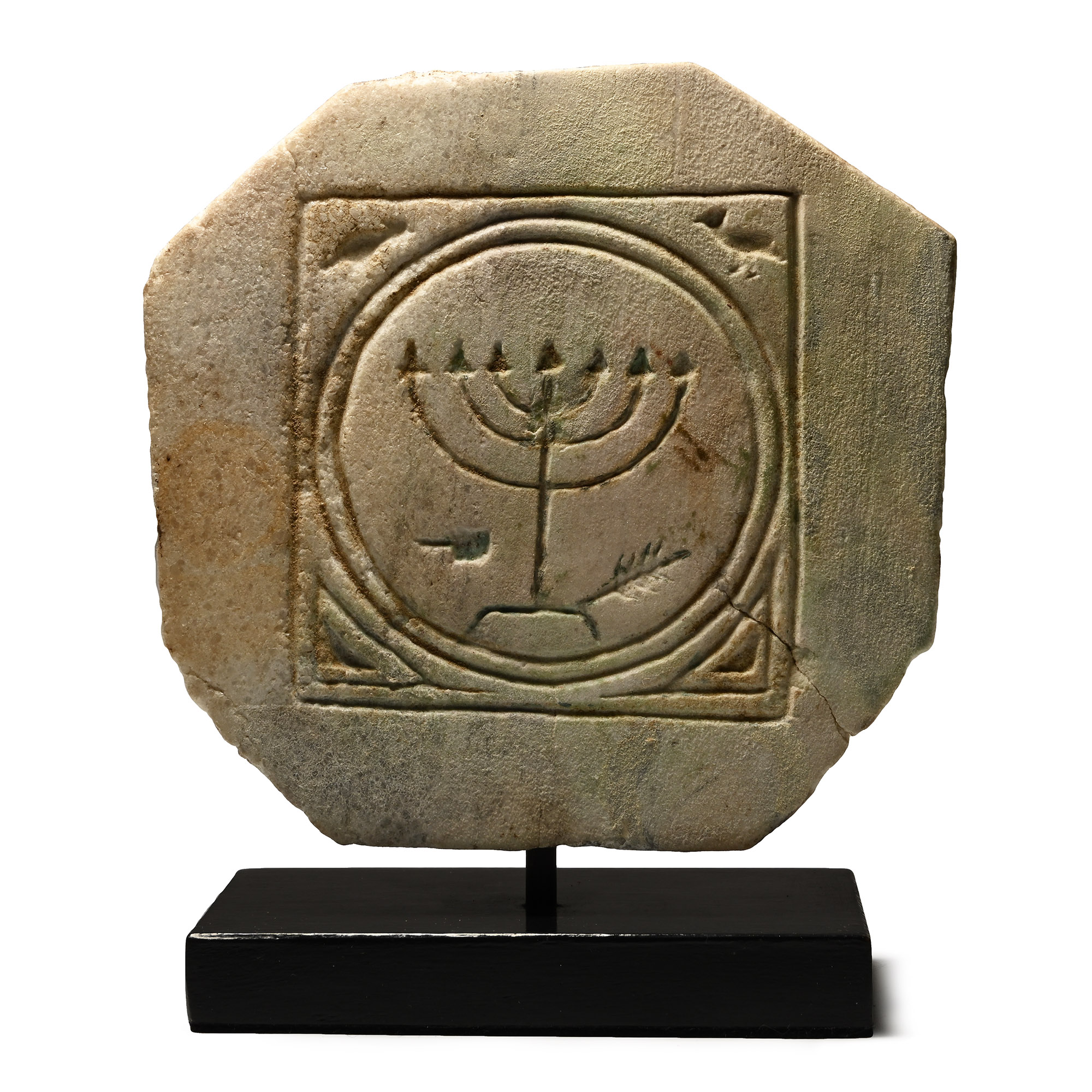 Late Roman Menorah Tile with Traces of Original Pigment