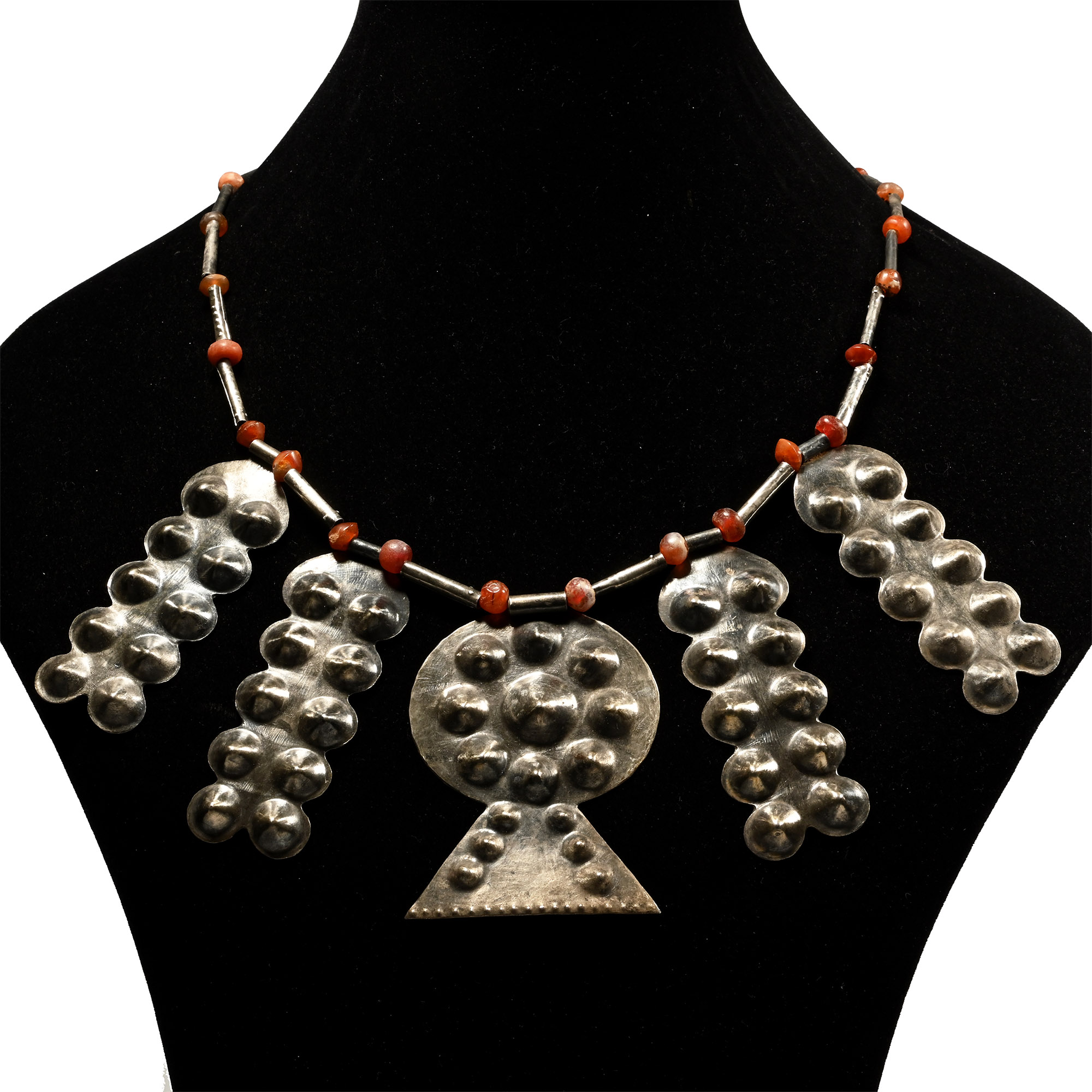 Elamite Carnelian Necklace with Silver Pendants