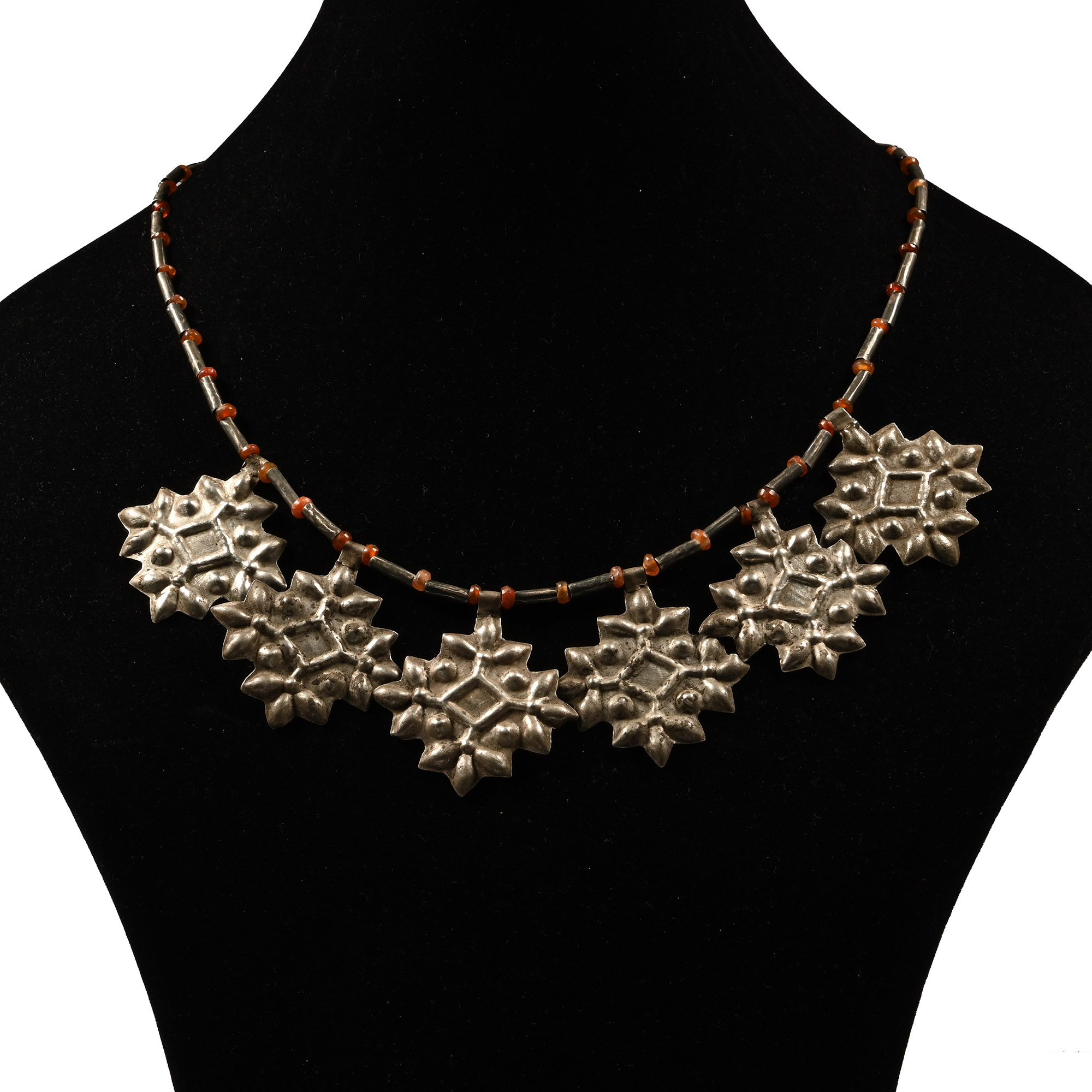 Elamite Carnelian Necklace with Silver Pendants