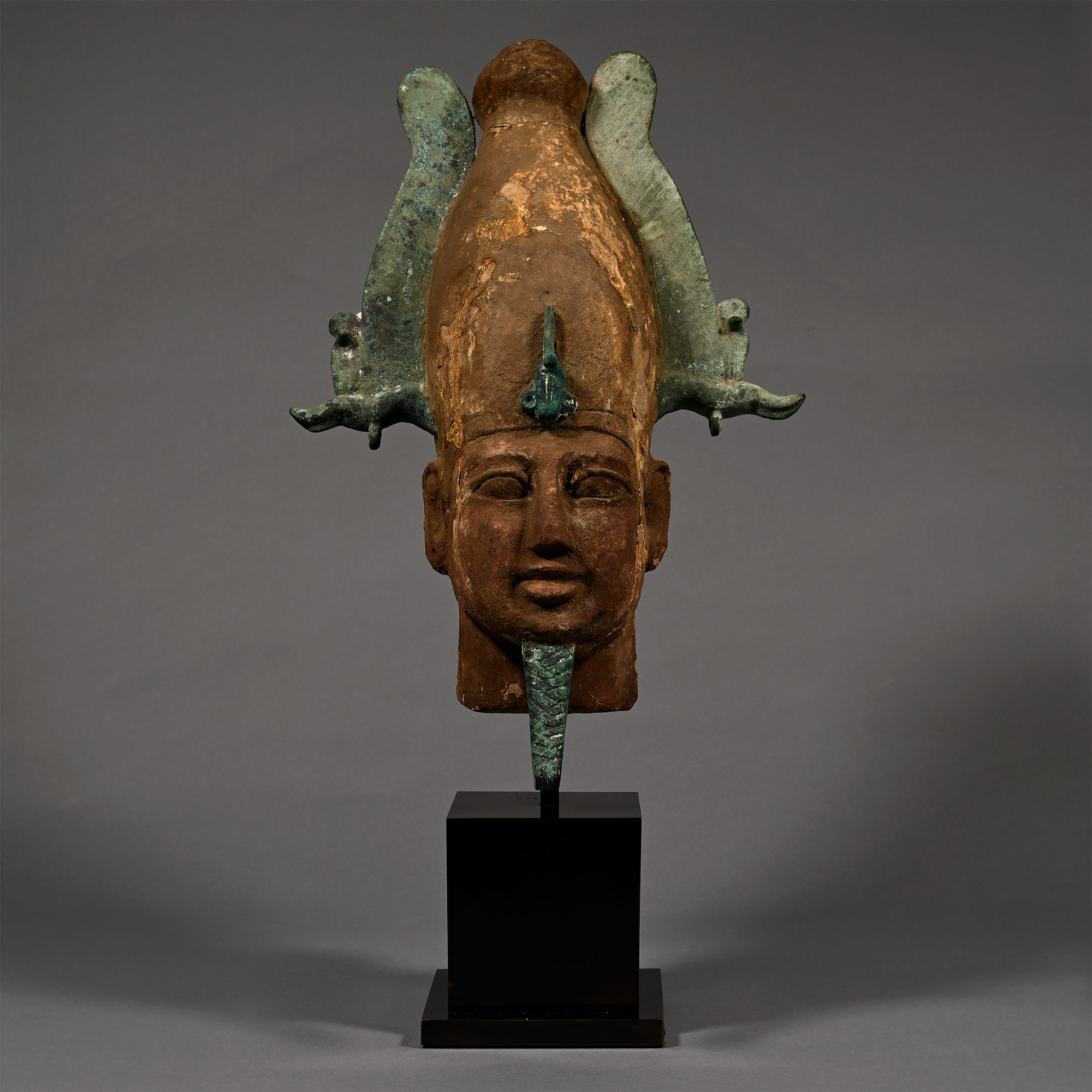 Very Large Egyptian Wooden Head of Osiris
