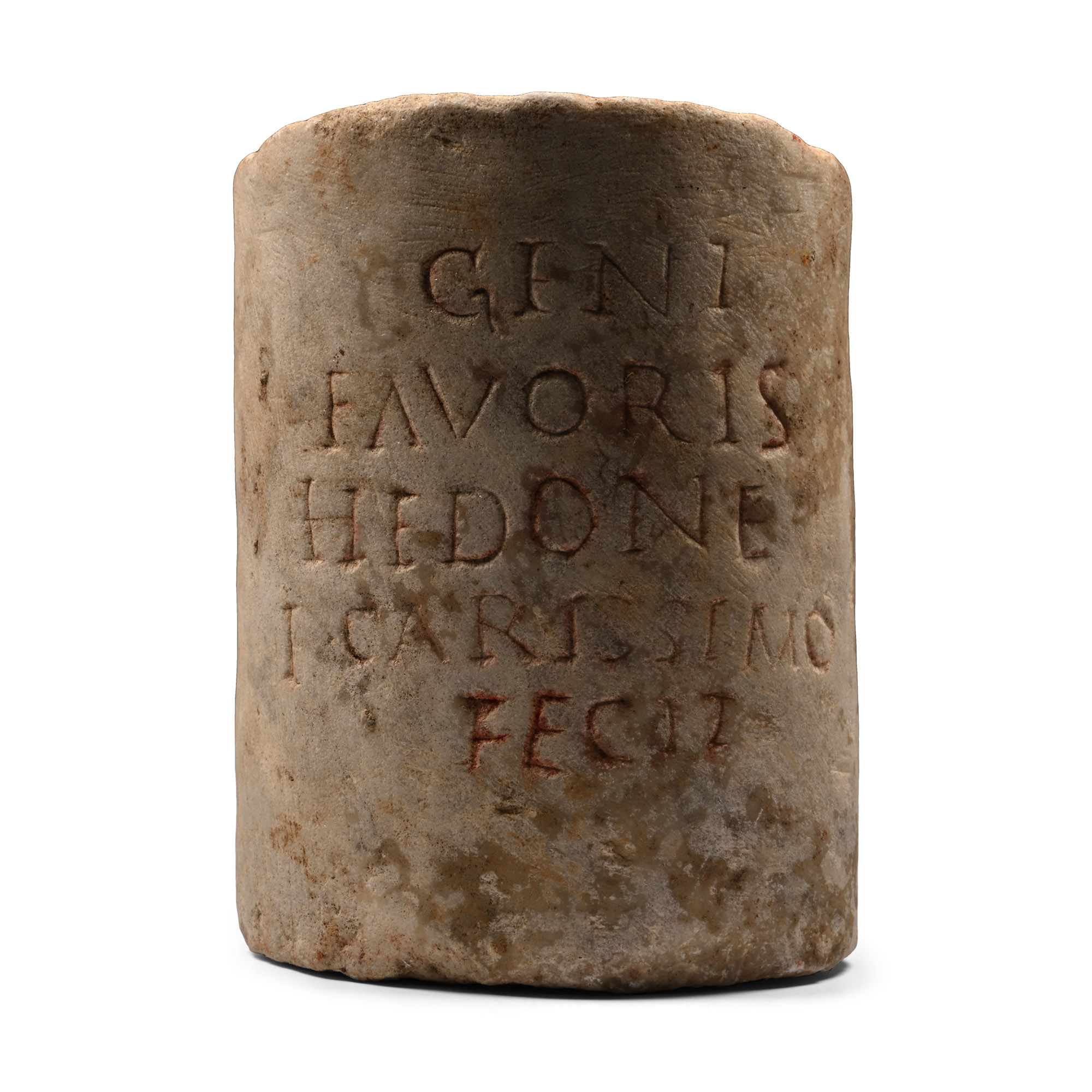 Roman Marble Column Fragment with Latin Inscription