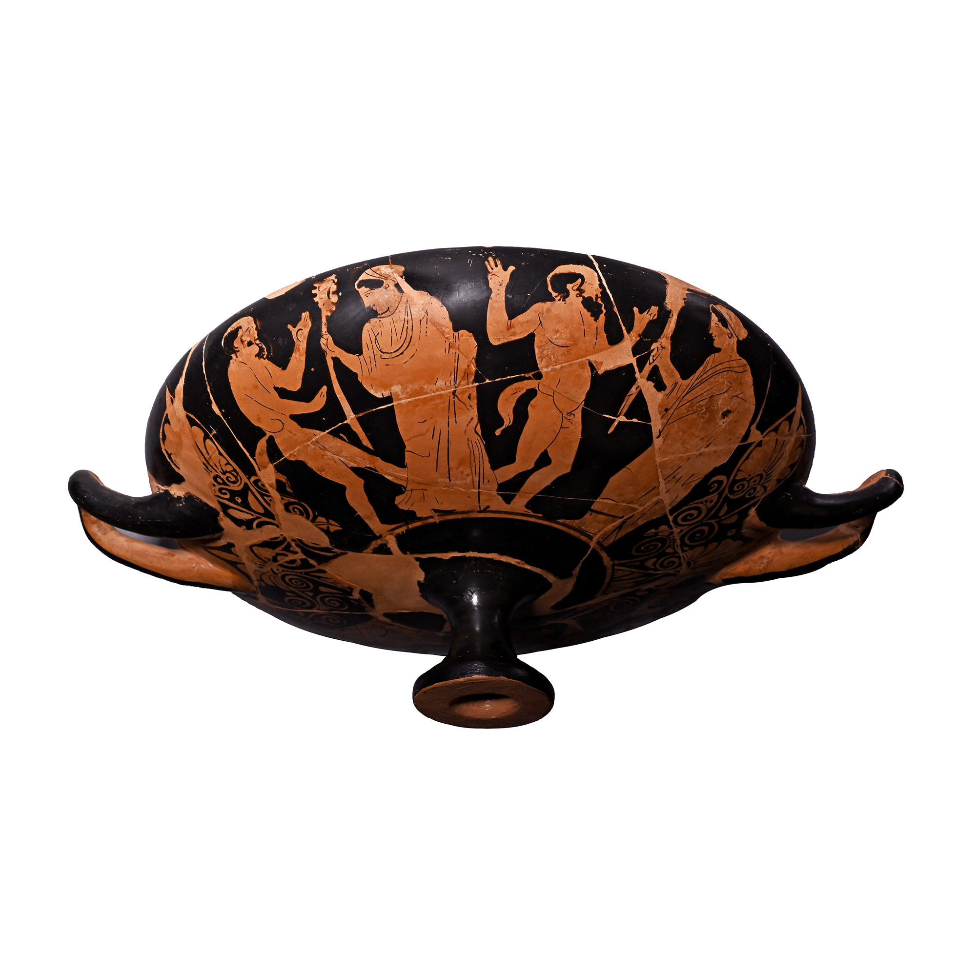 Greek Attic Red-Figure Kylix with Dancing Nymphs and Satyrs