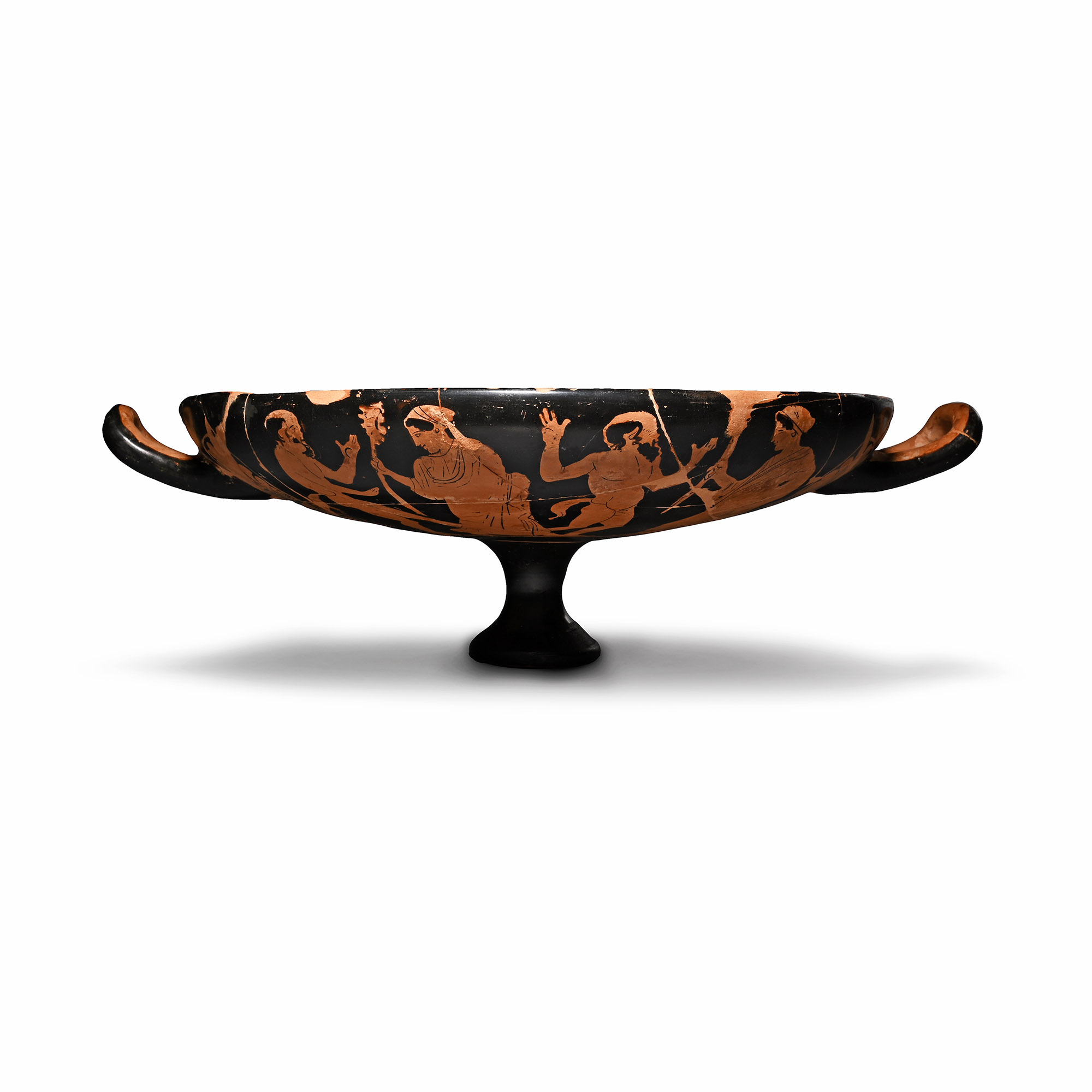 Greek Attic Red-Figure Kylix with Dancing Nymphs and Satyrs
