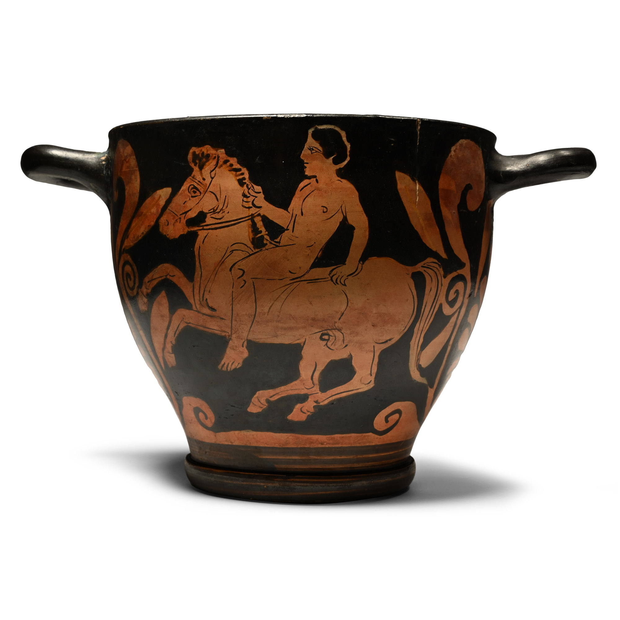 Lucanian Red-Figure Skyphos with Naked Warrior Rider