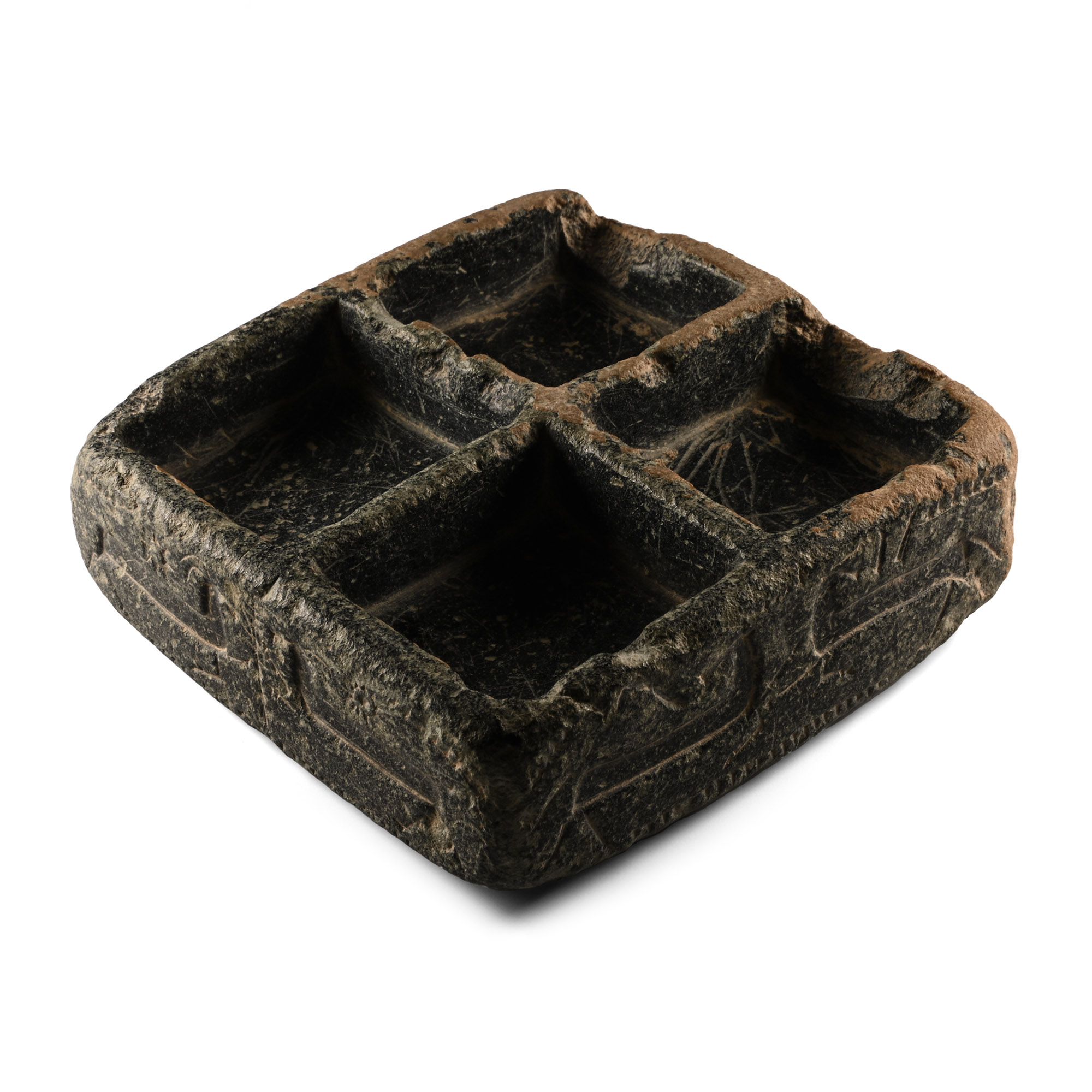 Syro-Hittite Steatite Container with Engraved Pairs of Animals
