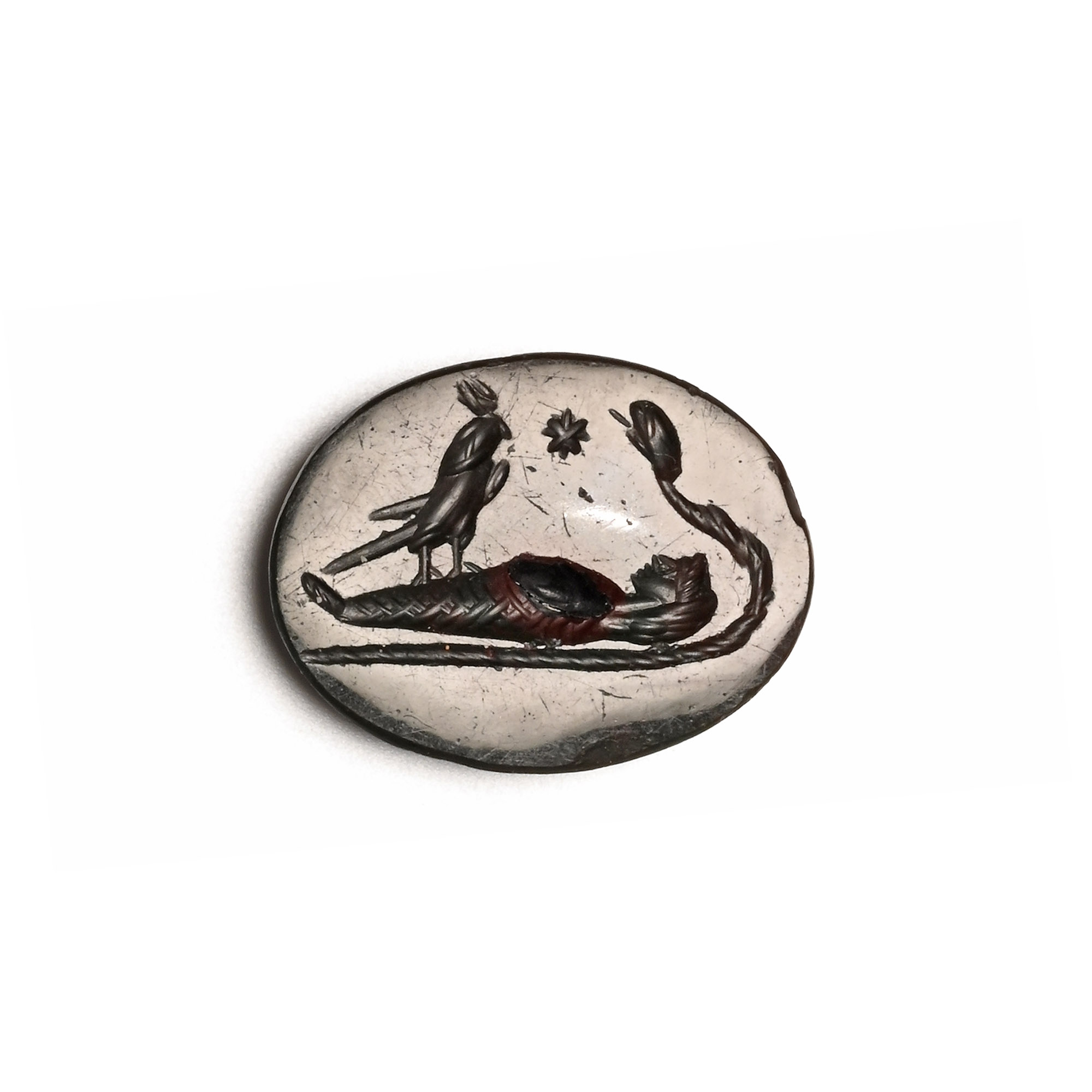 Roman Bloodstone Intaglio with Horus, Osiris and Ouroboros