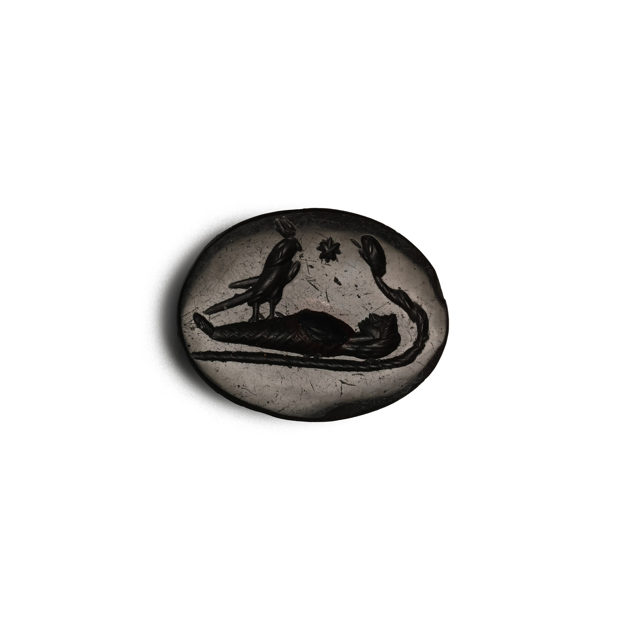 Roman Bloodstone Intaglio with Horus, Osiris and Ouroboros