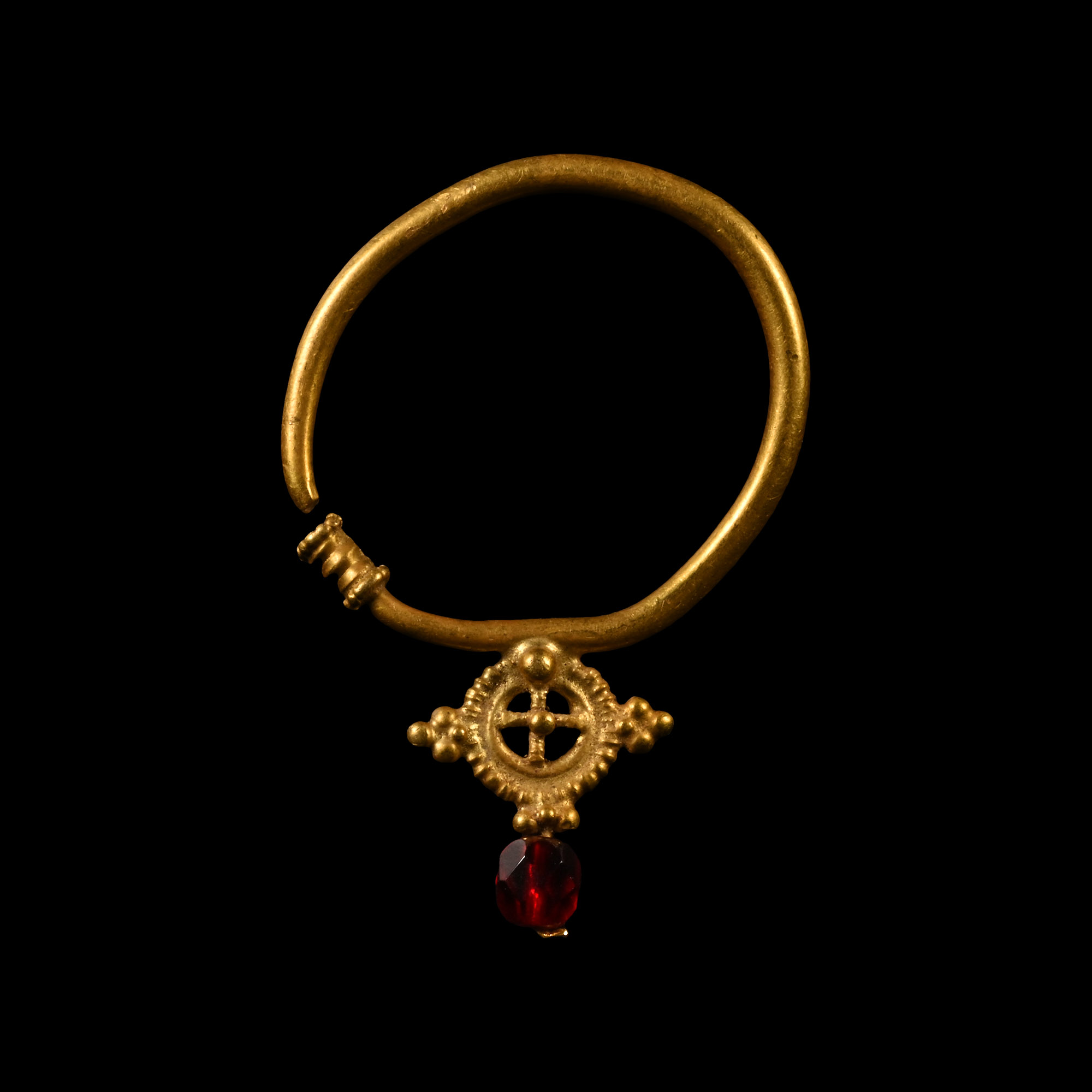 Byzantine Gold Earring with Cross and Garnet