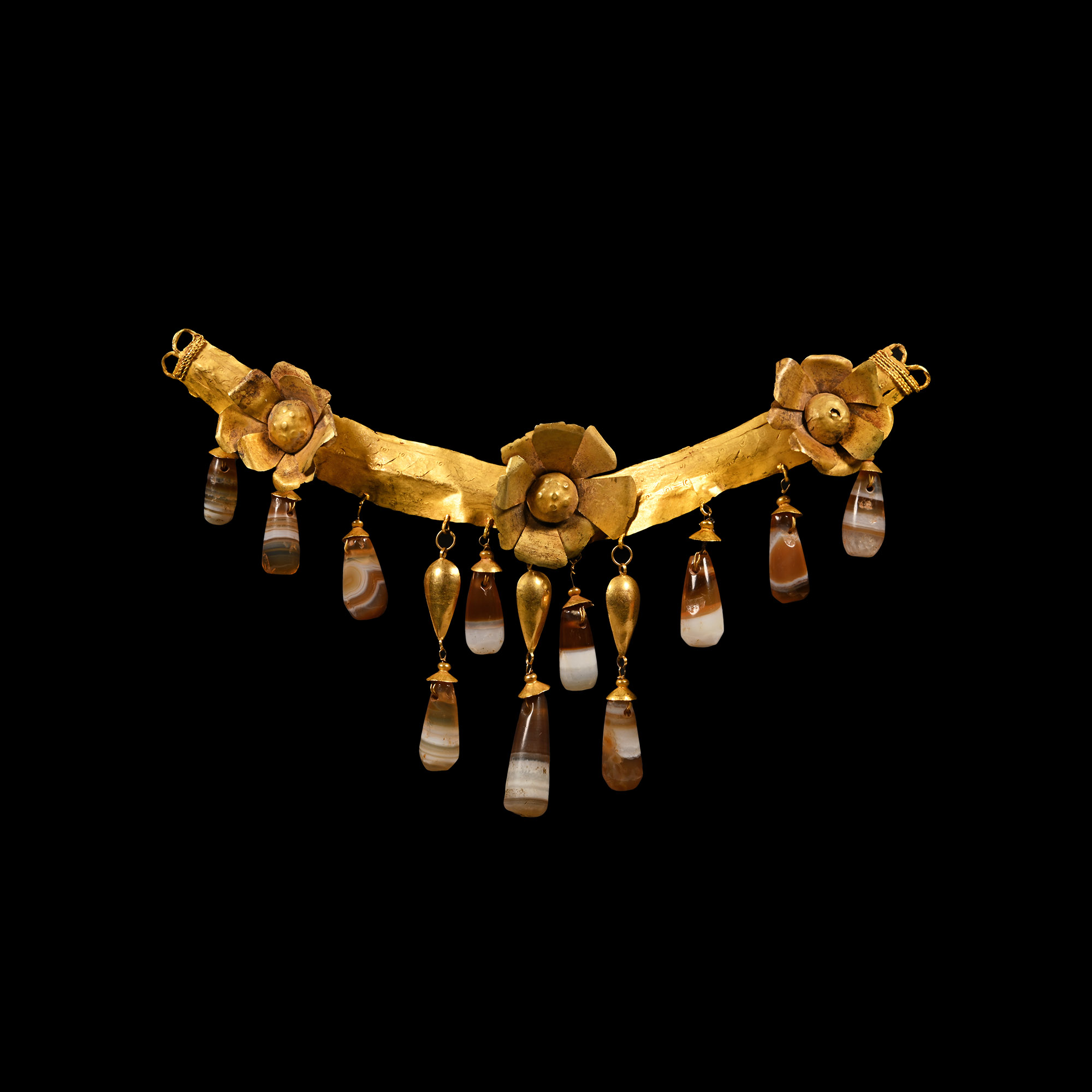 Eastern Greek Gold Necklace Element with Agate Drops