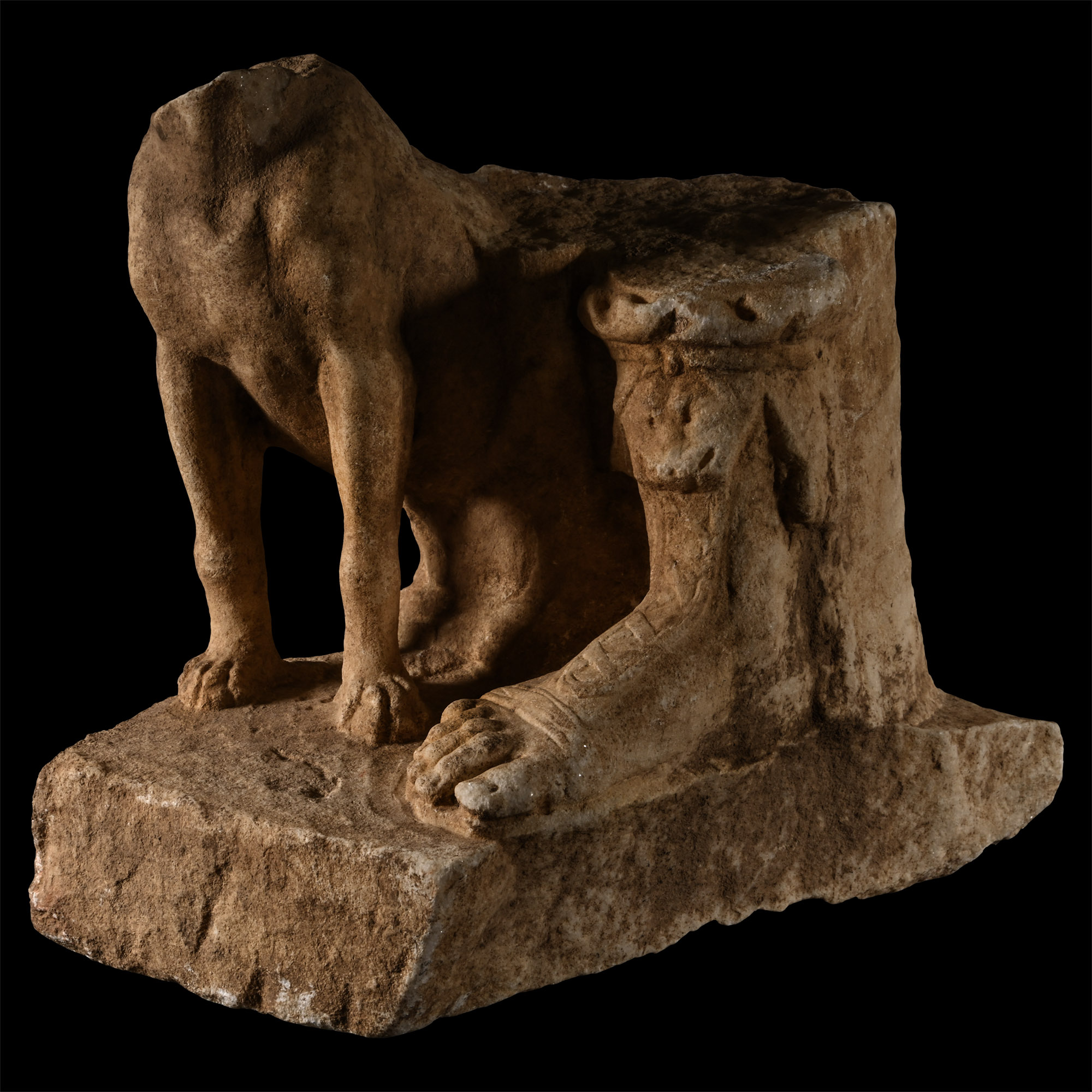 Roman Marble Statue Fragment with Dog