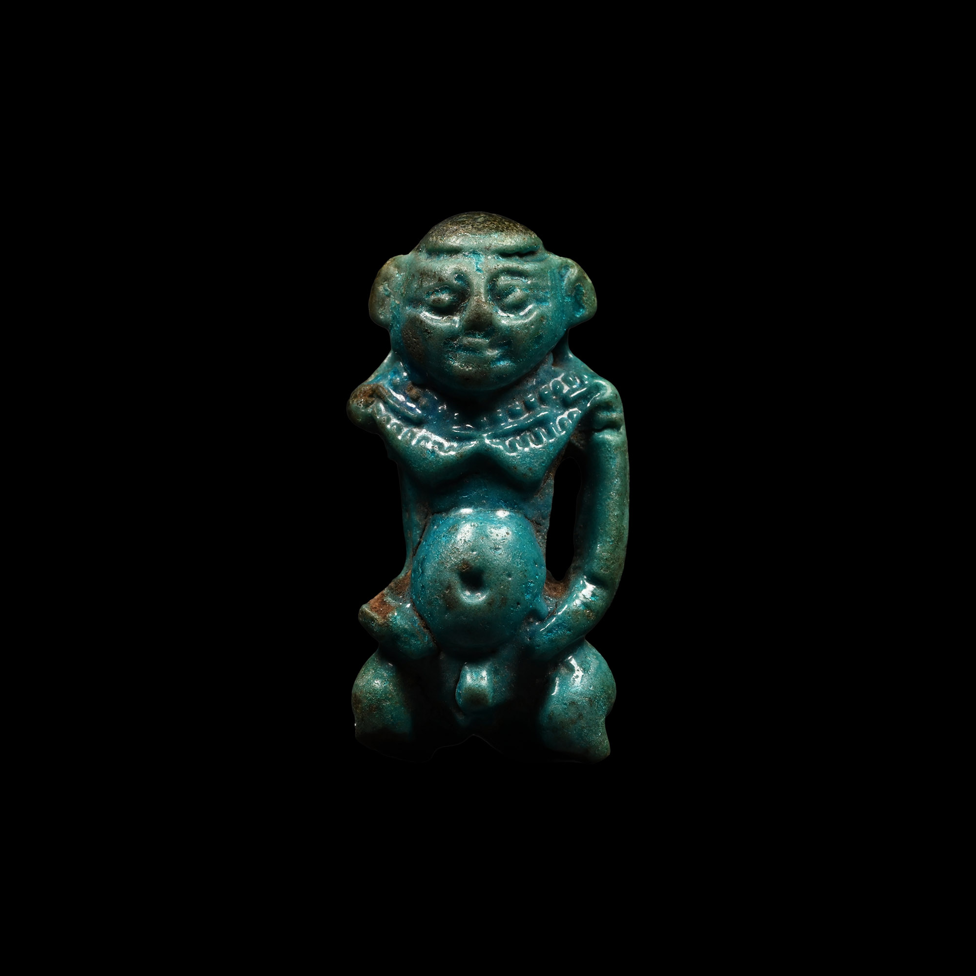 Egyptian Blue Glazed Faience Figure of Pataikos