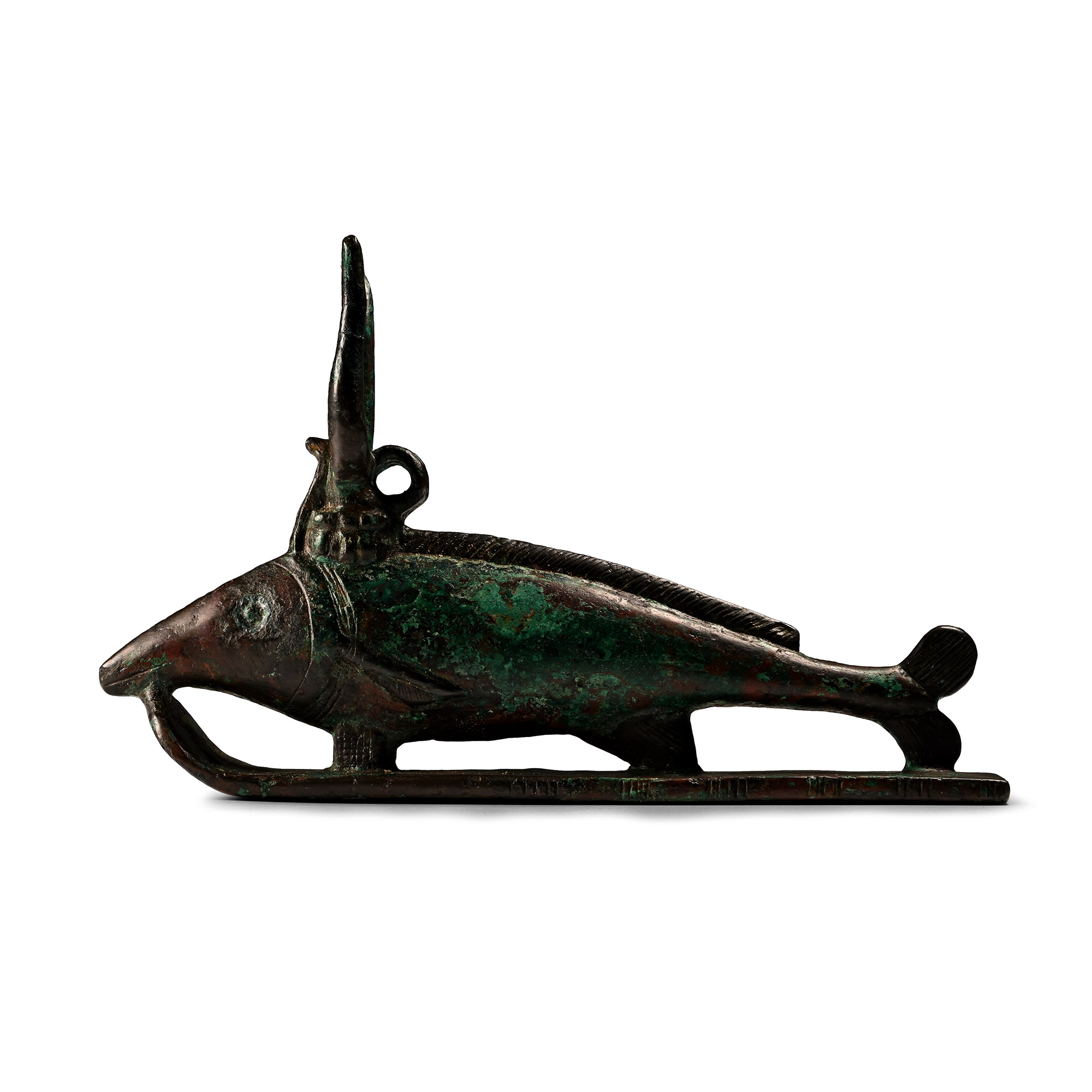 Very Large Egyptian Bronze Oxyrhynchus Fish of Per-Medjed with Hieroglyphic Inscription