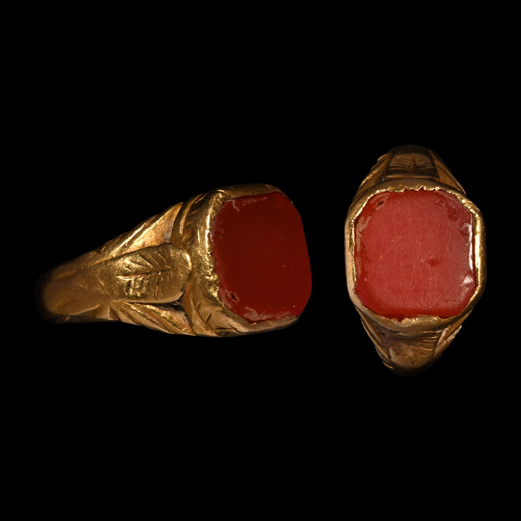 Post Medieval Gold Ring with Square Carnelian Bezel