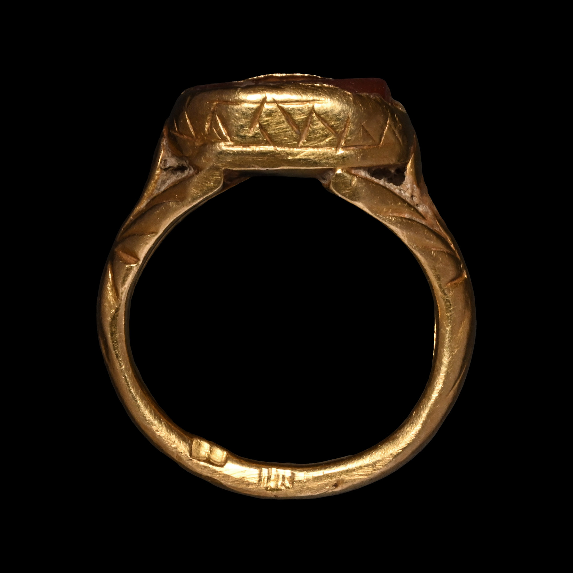 Post Medieval Gold Ring with Square Carnelian Bezel