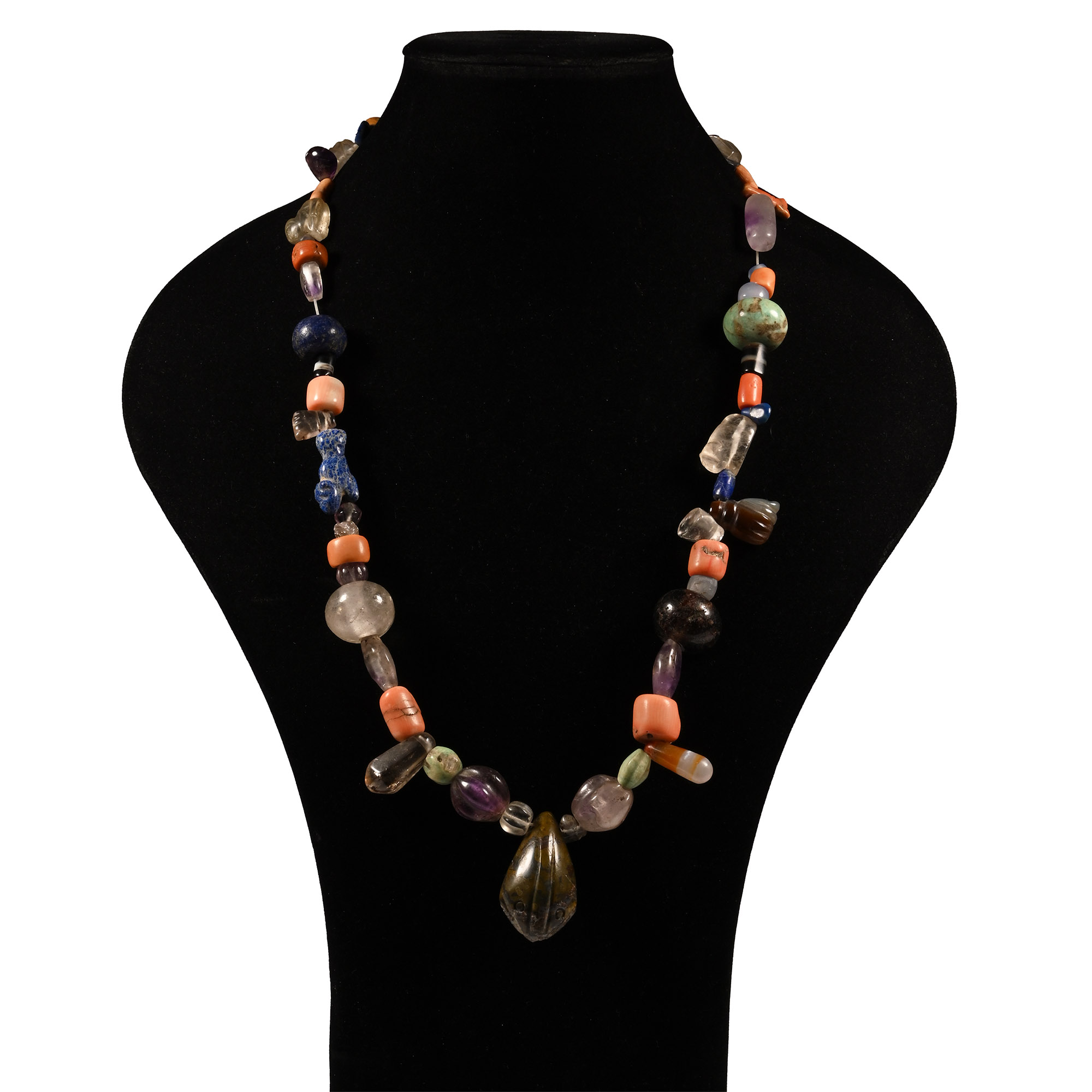 Western Asiatic Style Mixed Stone Bead Necklace with Stamp Seals and Amulets