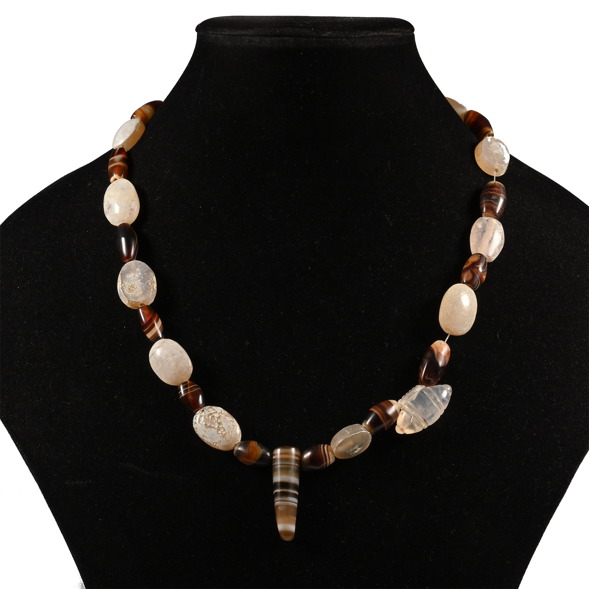 Western Asiatic Style Agate Bead Necklace String with Scaraboids