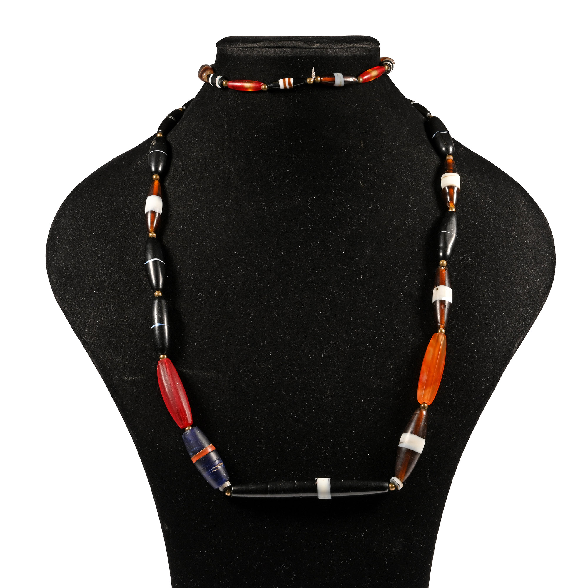 Banded Agate and Glass Bead Necklace