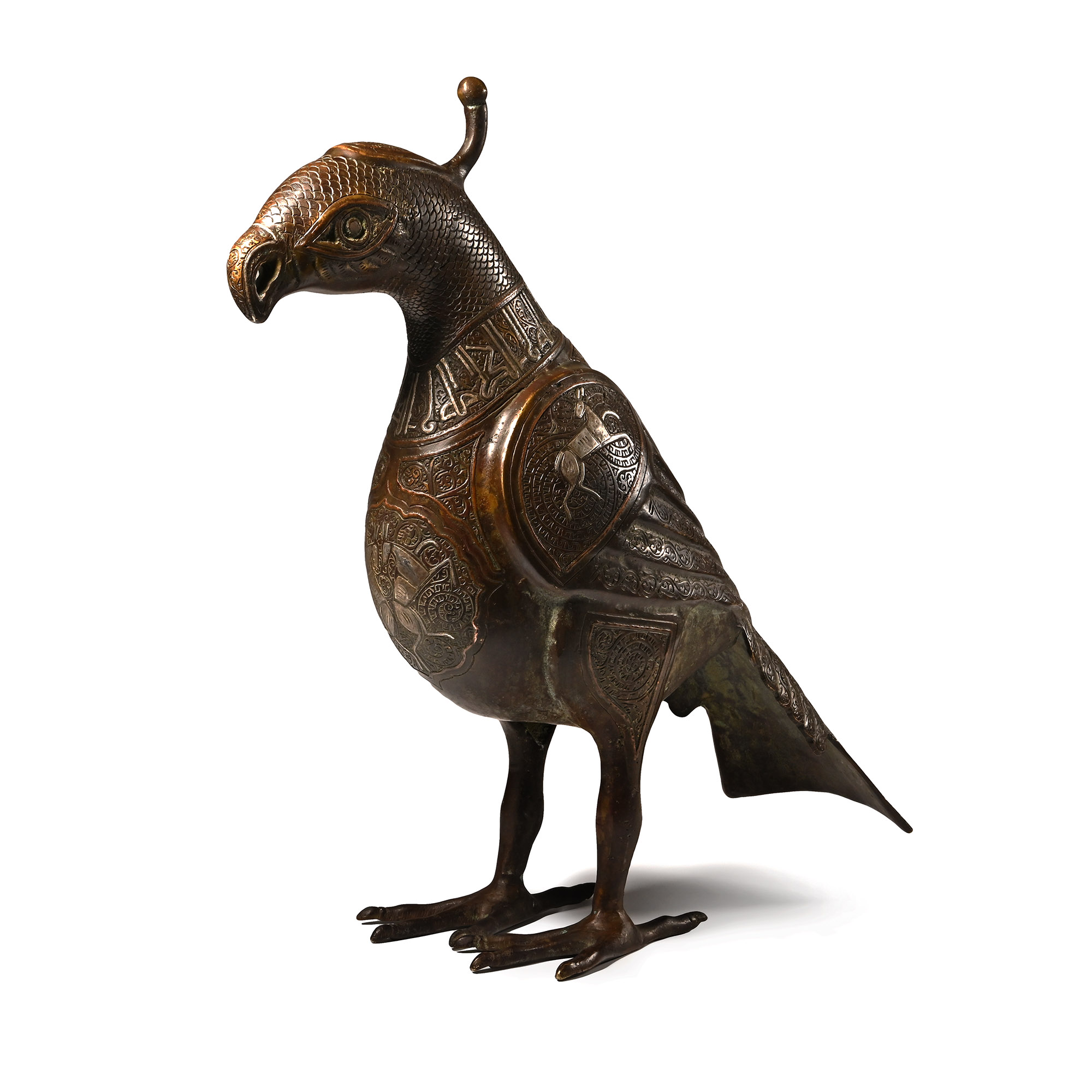 Western Asiatic Style Silver Inlaid Bronze Calligraphic Mythical Bird