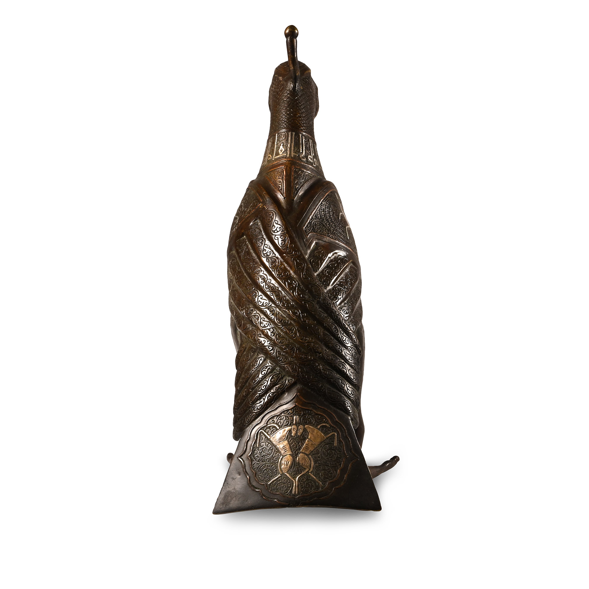 Western Asiatic Style Silver Inlaid Bronze Calligraphic Mythical Bird