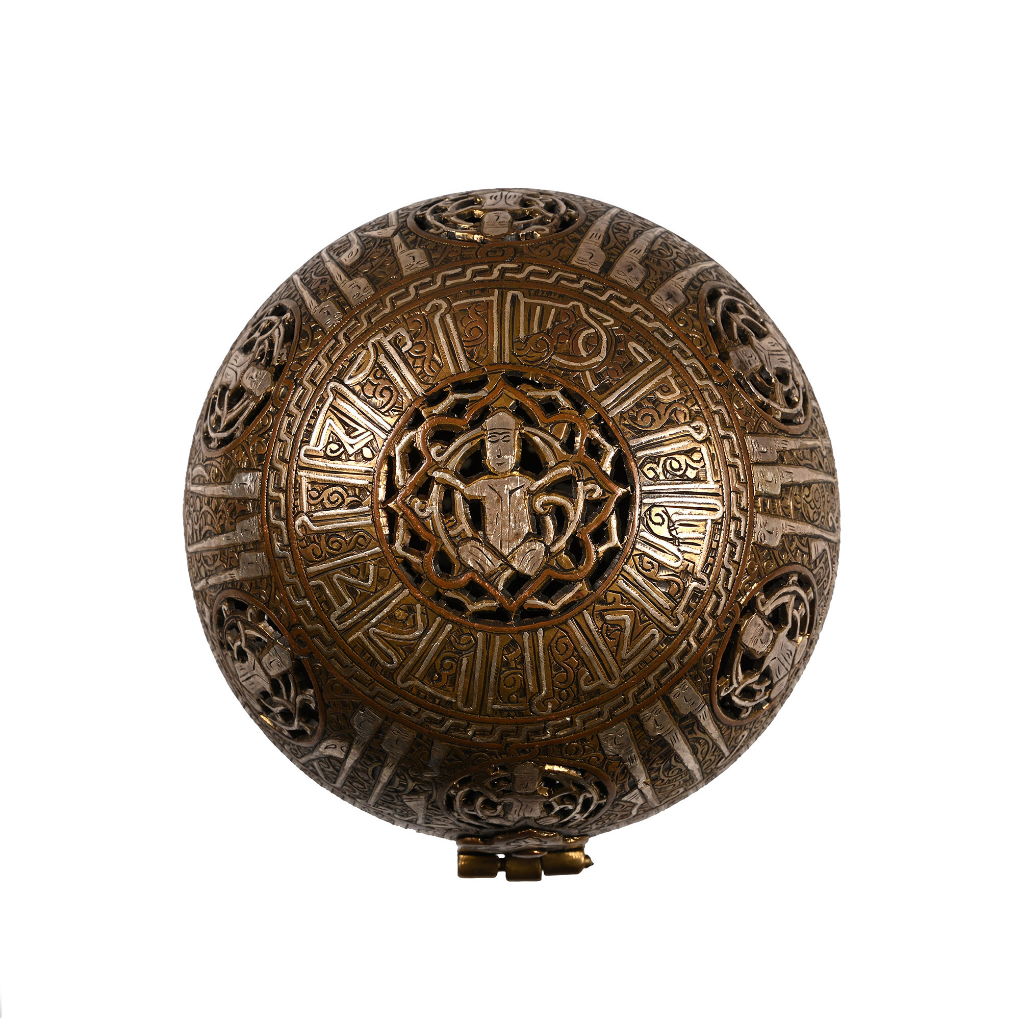 Western Asiatic Style Silver Inlaid Bronze Calligraphic Incense Orb