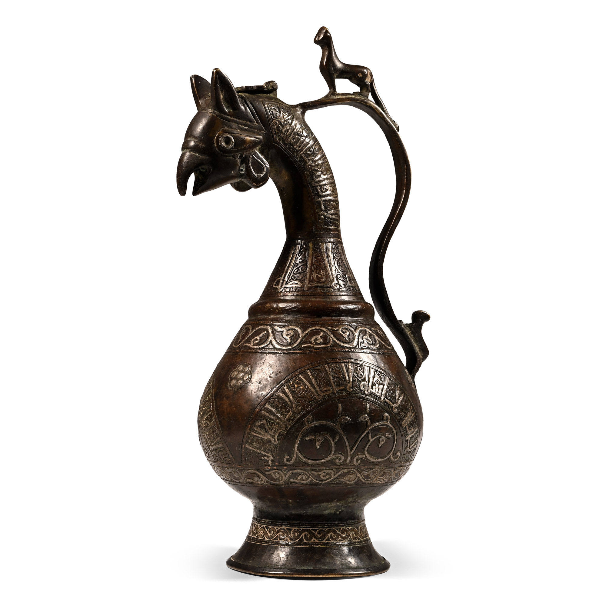 Western Asiatic Style Silver Inlaid Bronze Calligraphic Ewer