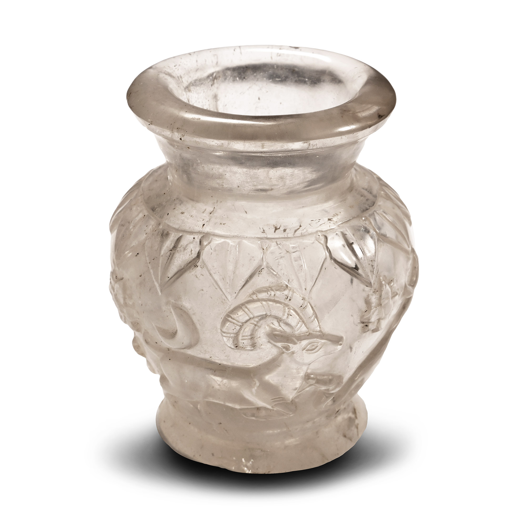Rock Crystal Vase with Lions Attacking Ibex and Stag