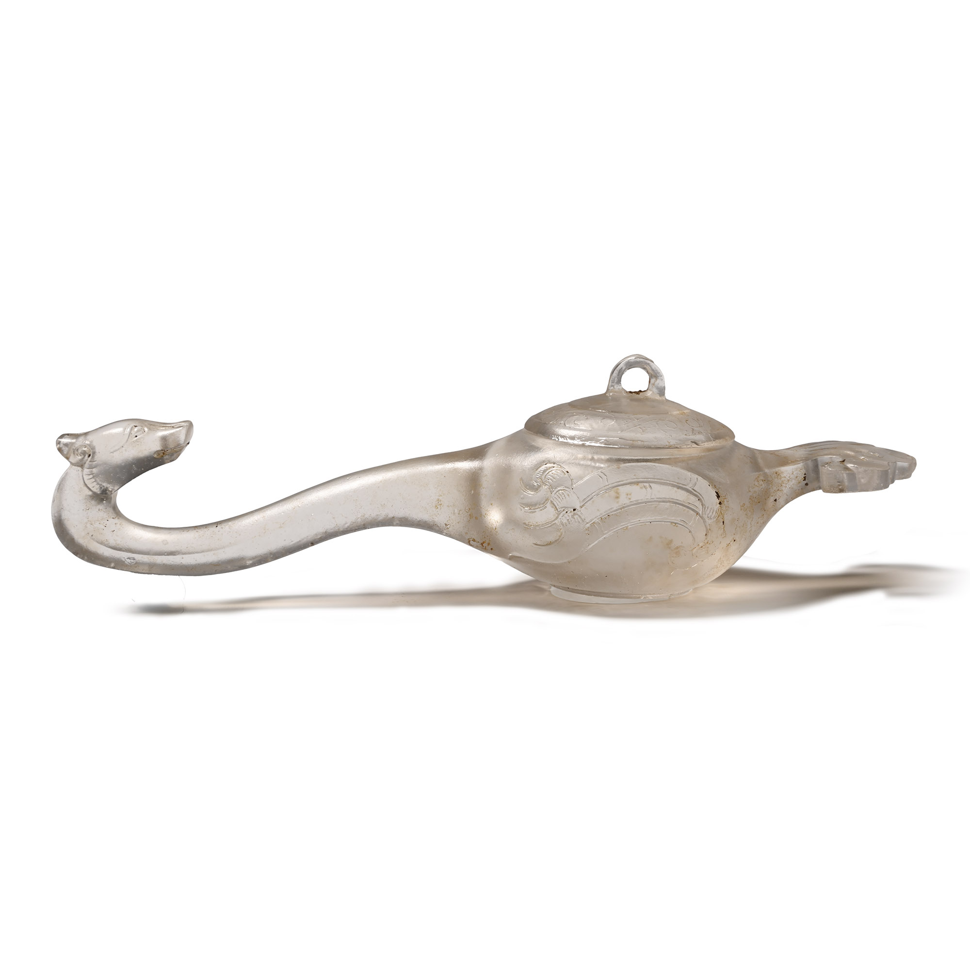 Chinese Style Lidded Glass Vessel with Beast Hook