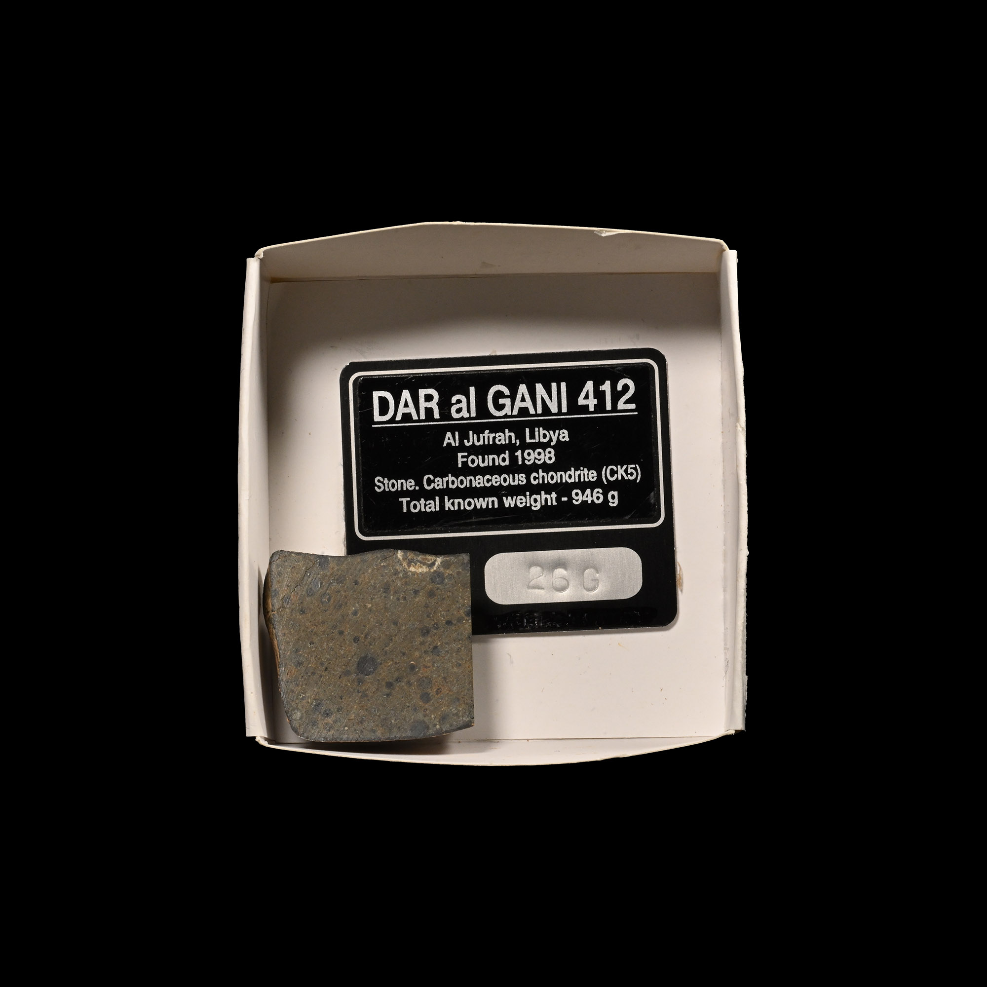 Dar al Gani Carbonaceous Chondrite Meteorite Polished End Cut