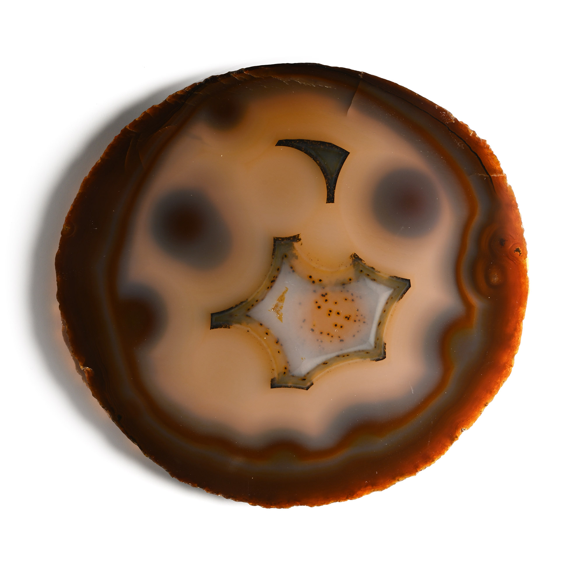 Cut and Polished 'Smiley Face' Natural Banded Agate Slice