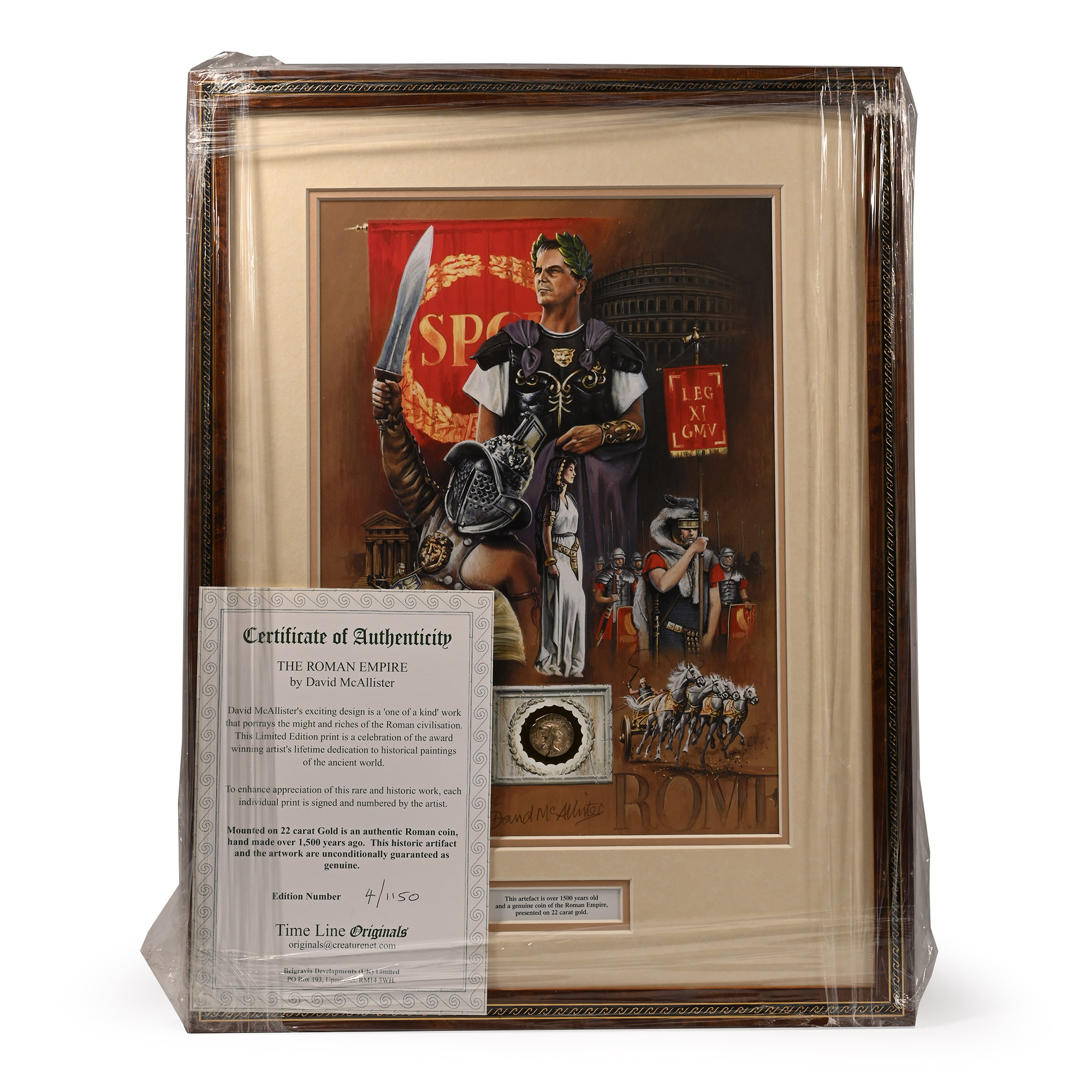 Silver Roman Coin and Framed Limited Edition Print