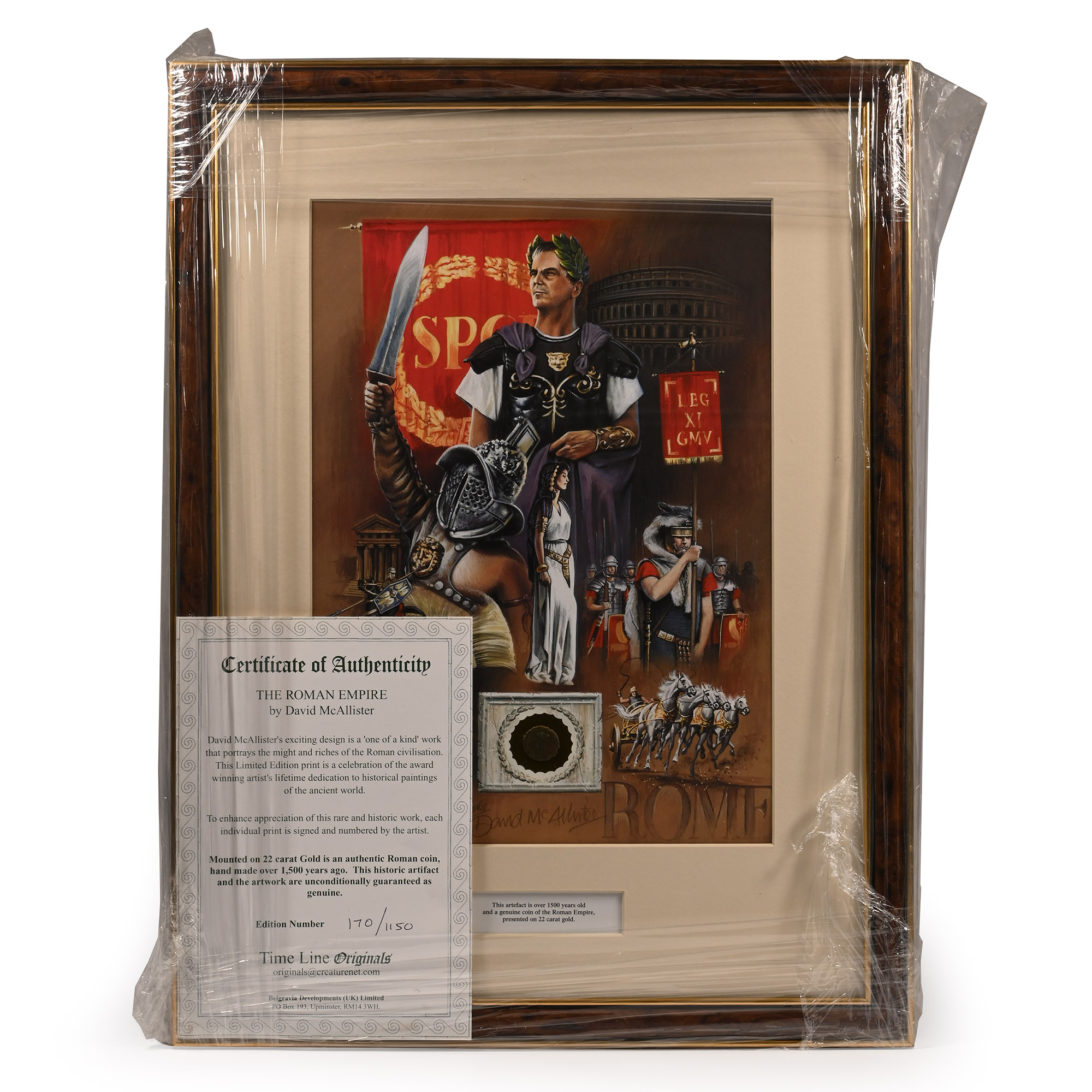 Bronze Roman Coin and Framed Limited Edition Print