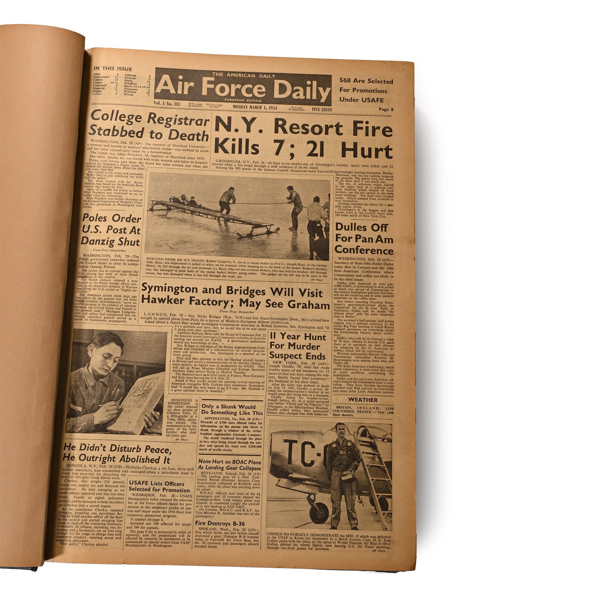 Original United States Air Force Daily Newspaper Bound 'Reel Room' Copies, March 1954 to July 1954 - 122 Publications