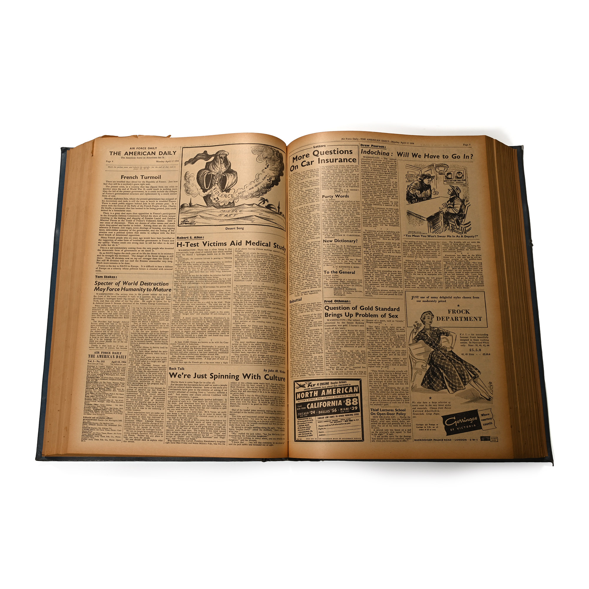 Original United States Air Force Daily Newspaper Bound 'Reel Room' Copies, March 1954 to July 1954 - 122 Publications