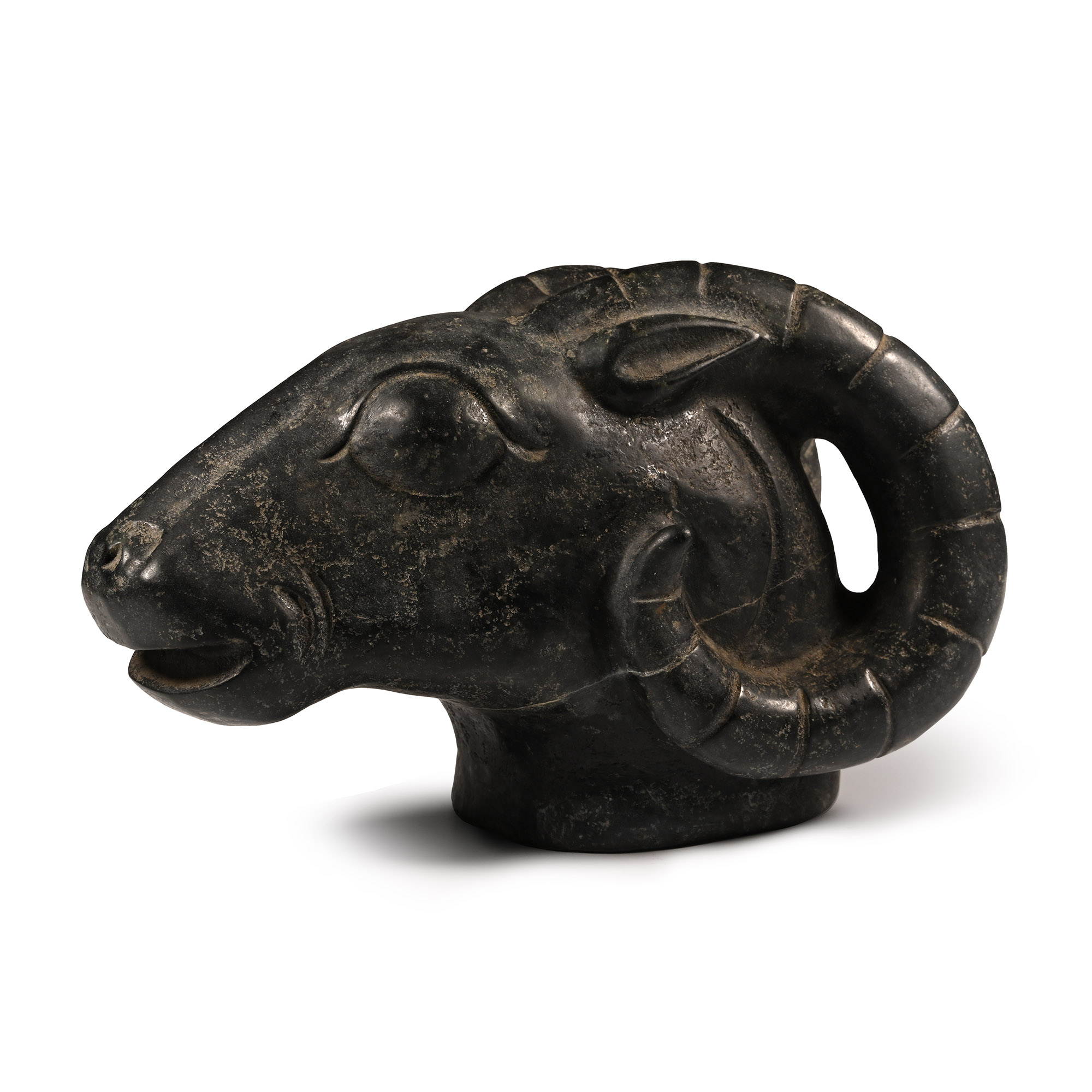 Western Asiatic Style Black Stone Head of a Ram