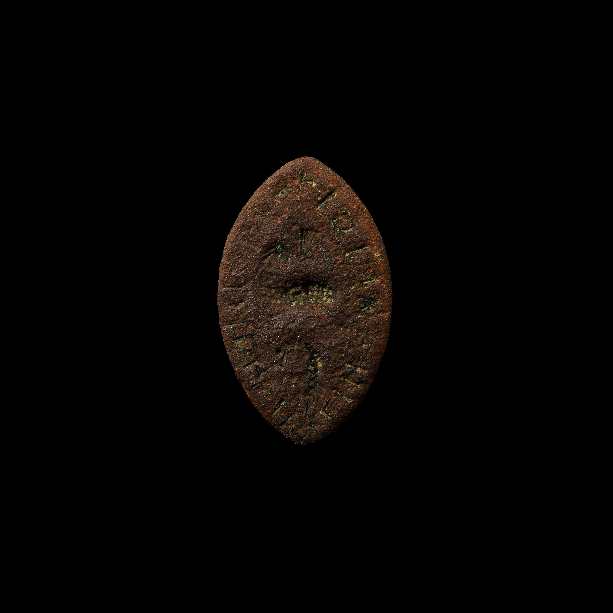 Medieval Bronze Vesica-Shaped Seal Matrix with Agnus Dei