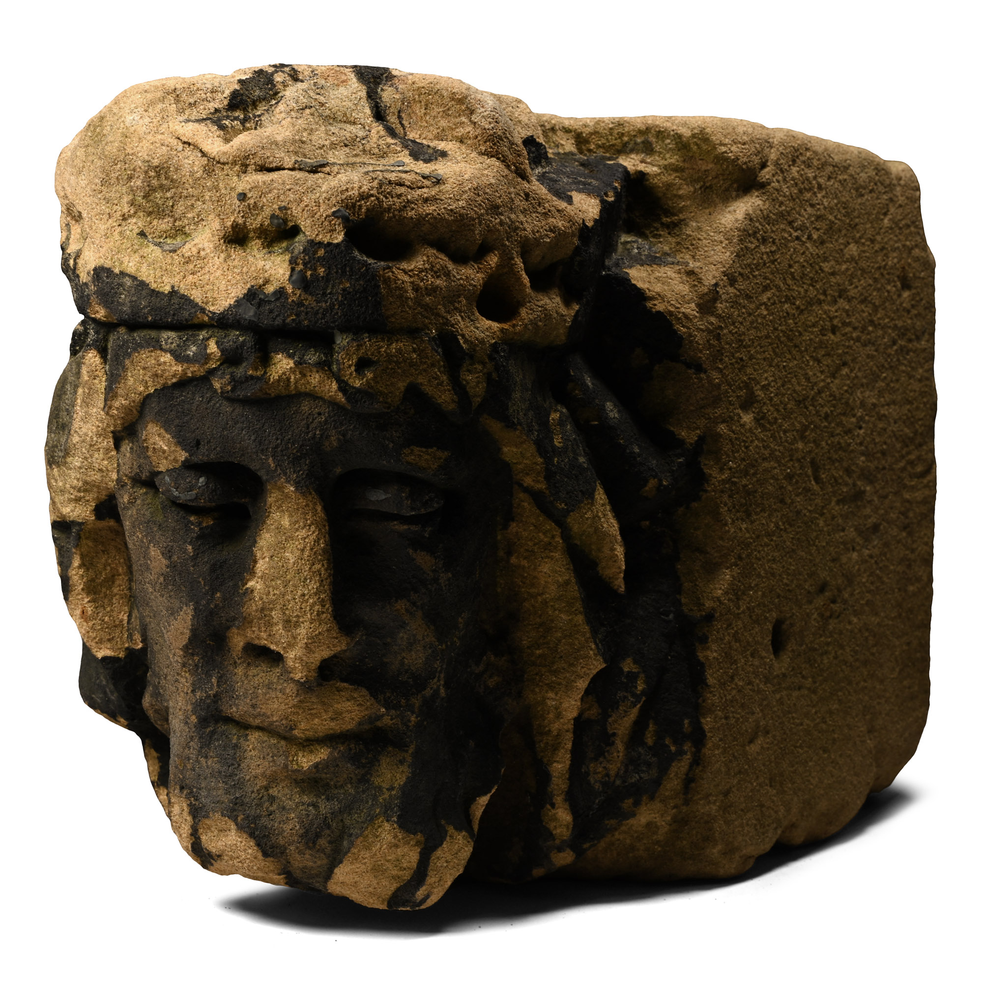 Medieval Limestone Corbel of Jesus with Crown of Thorns
