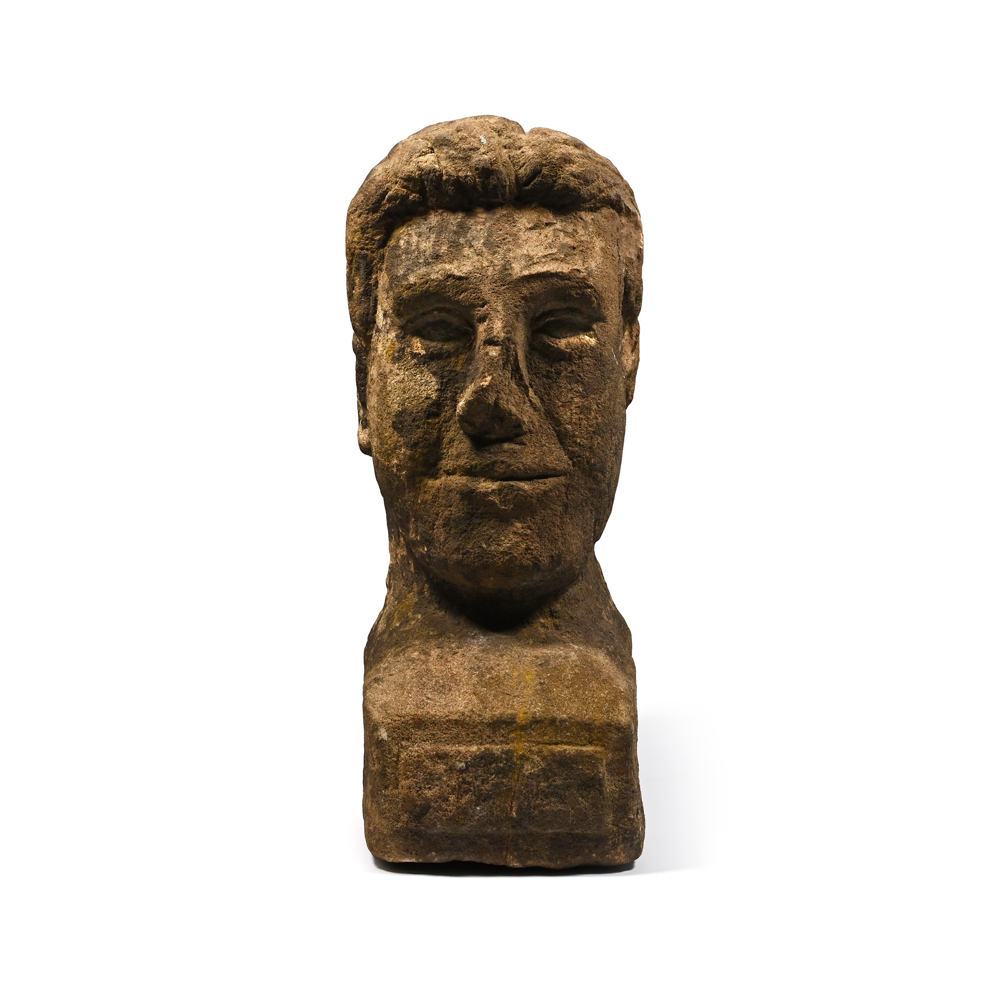 Carved Limestone Head of a Man