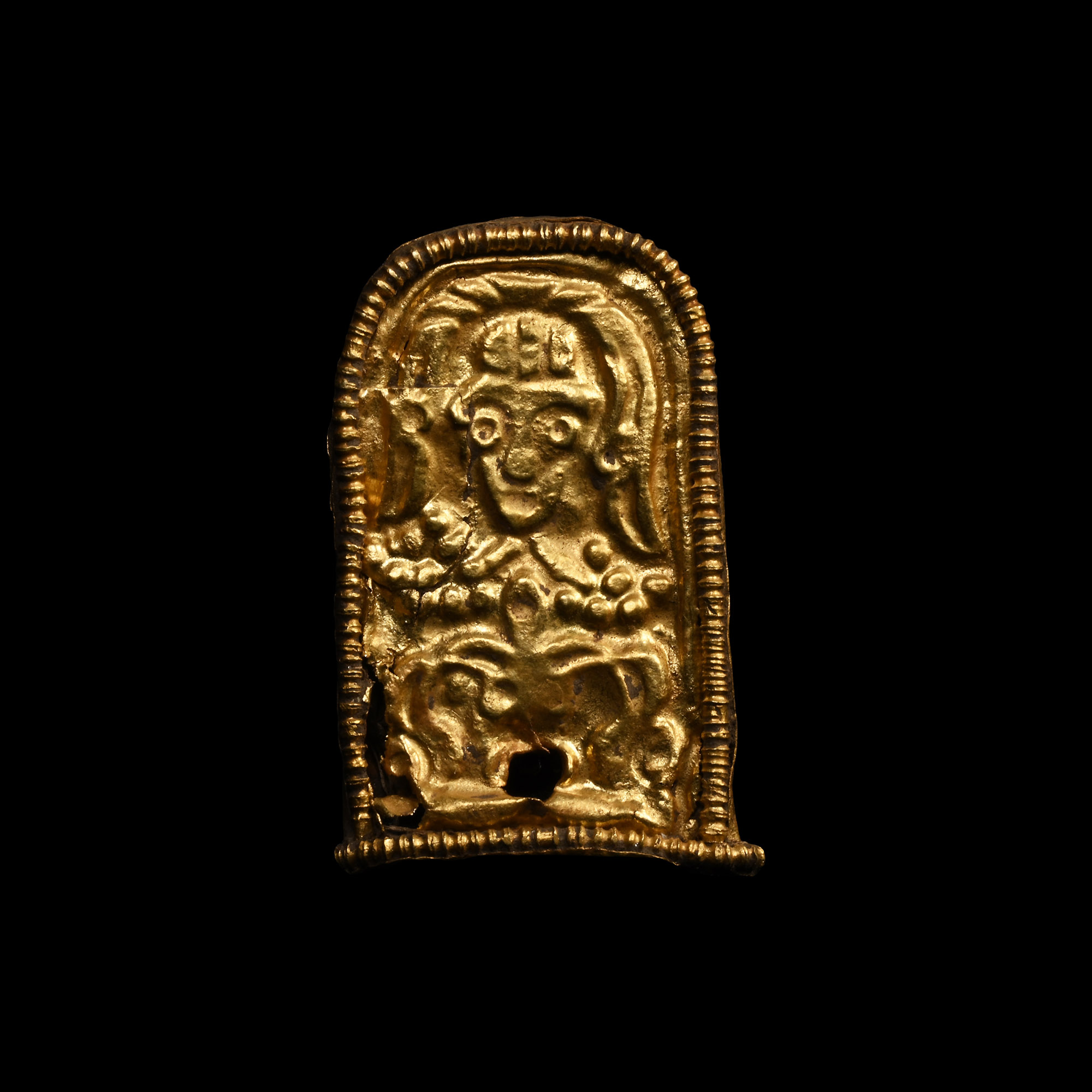 Byzantine Gold Strap End with Facing Figure