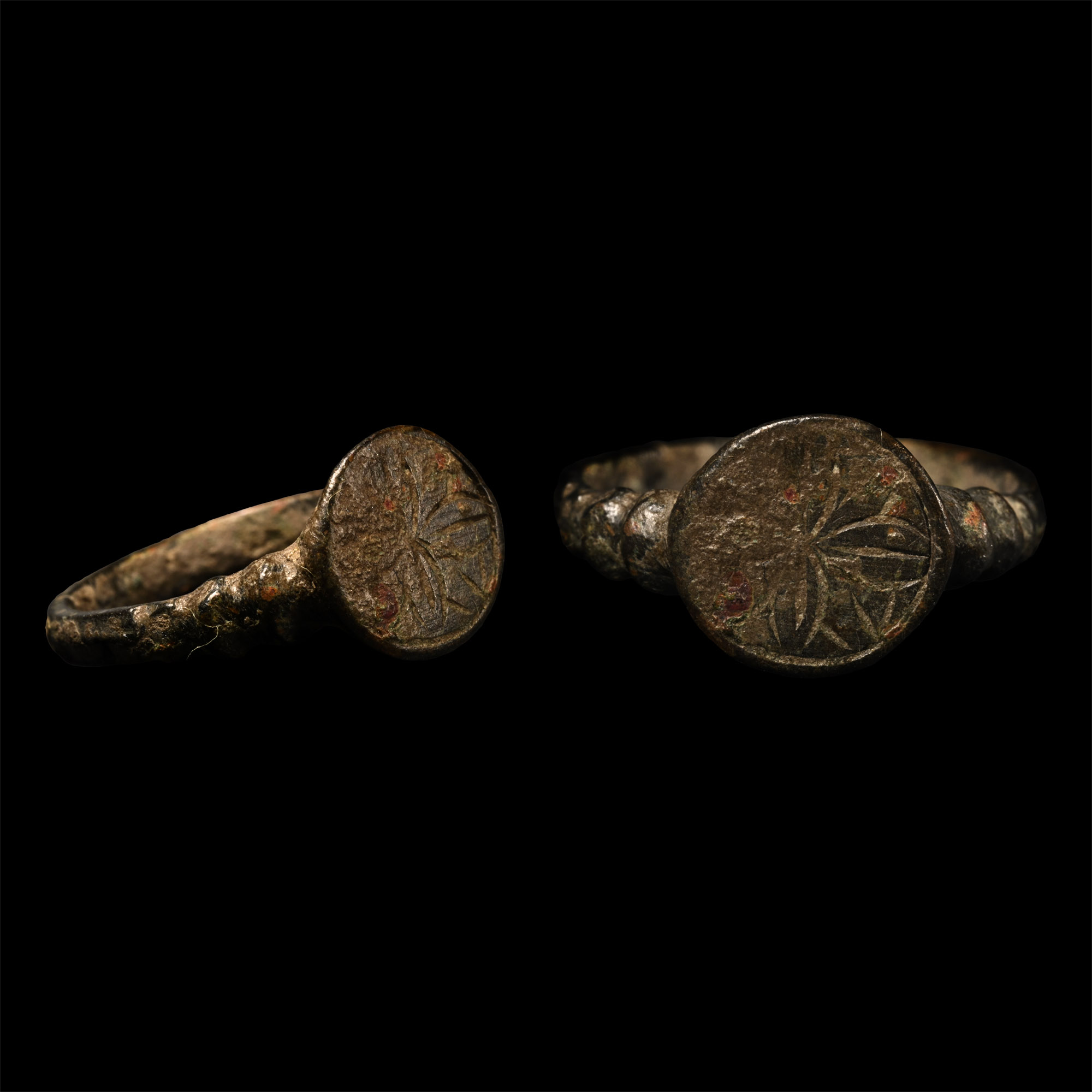 Medieval Bronze Ring with Floral Cross