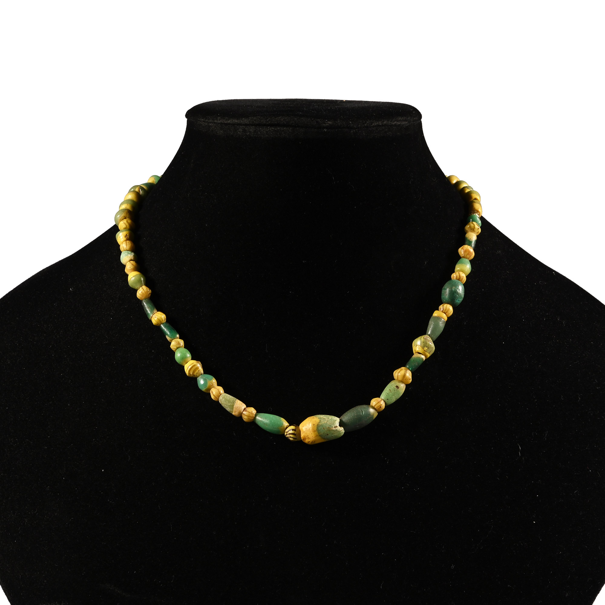 Western Asiatic Green and Yellow Glass Bead Necklace