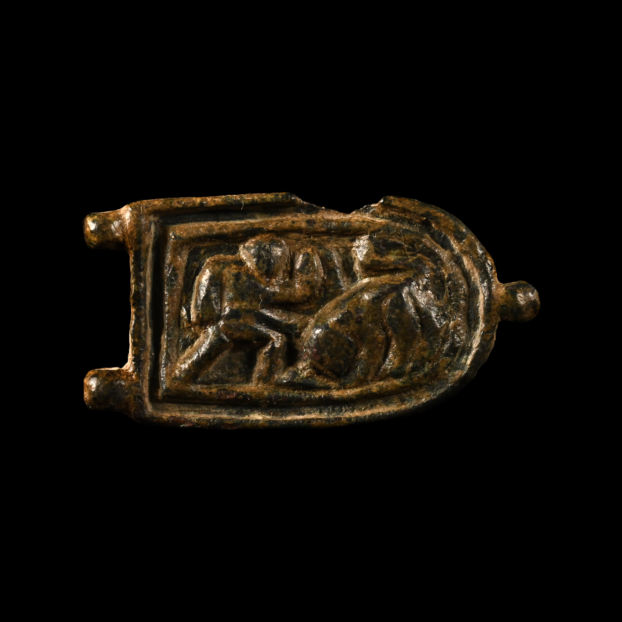 Byzantine Bronze Buckle-Plate with Combat Scene