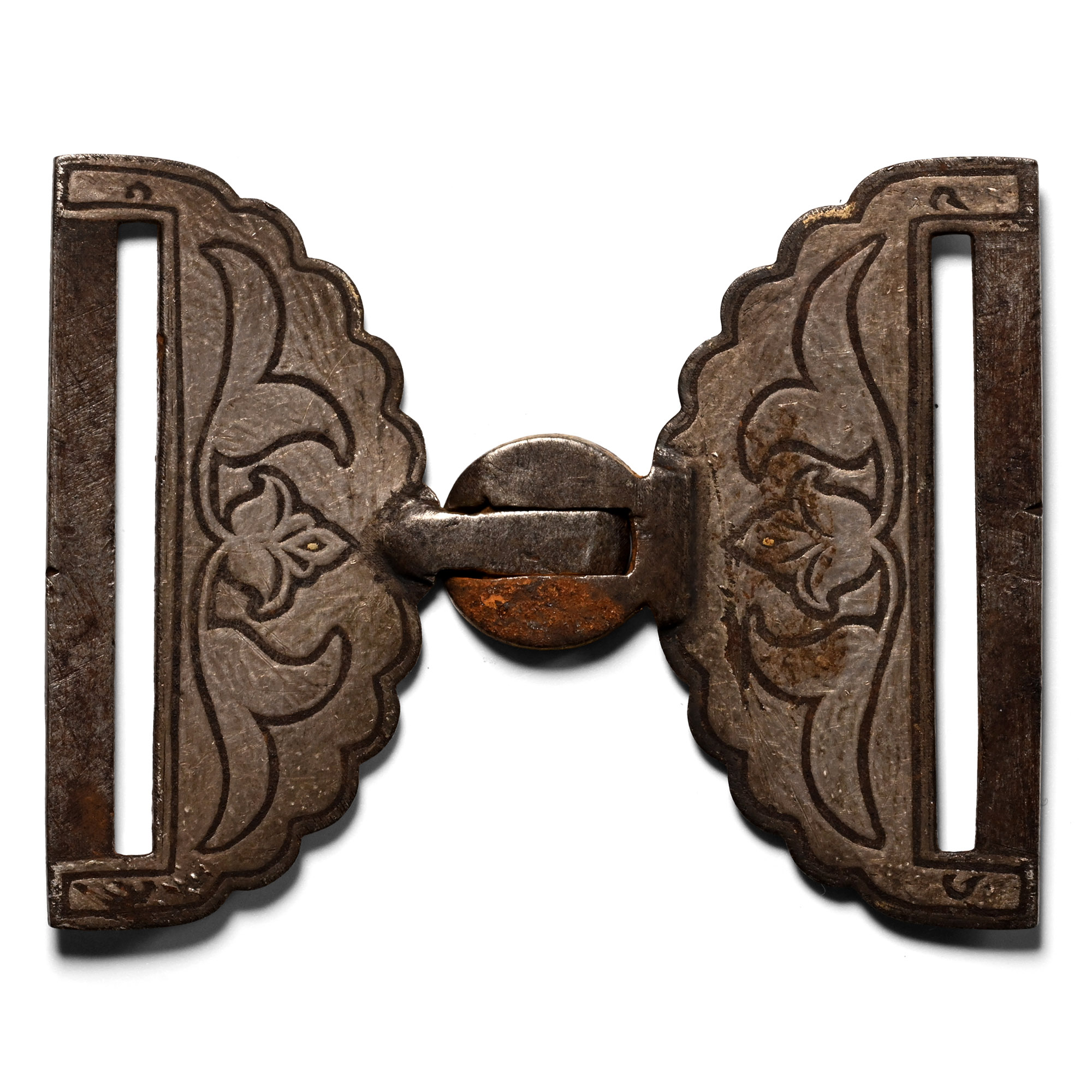 Mughal Inlaid Iron Sword Belt Buckle