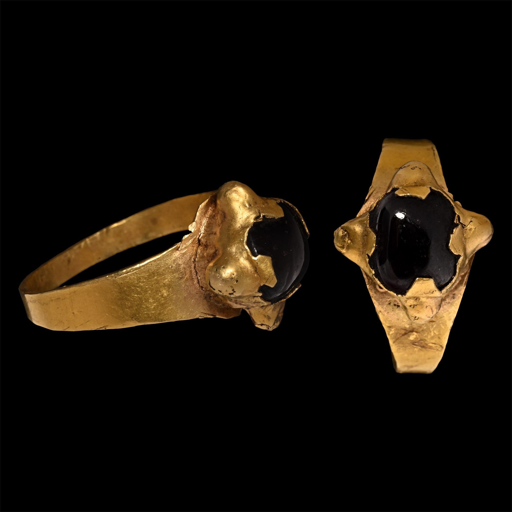 Large Medieval Gold Glove Ring with Cabochon