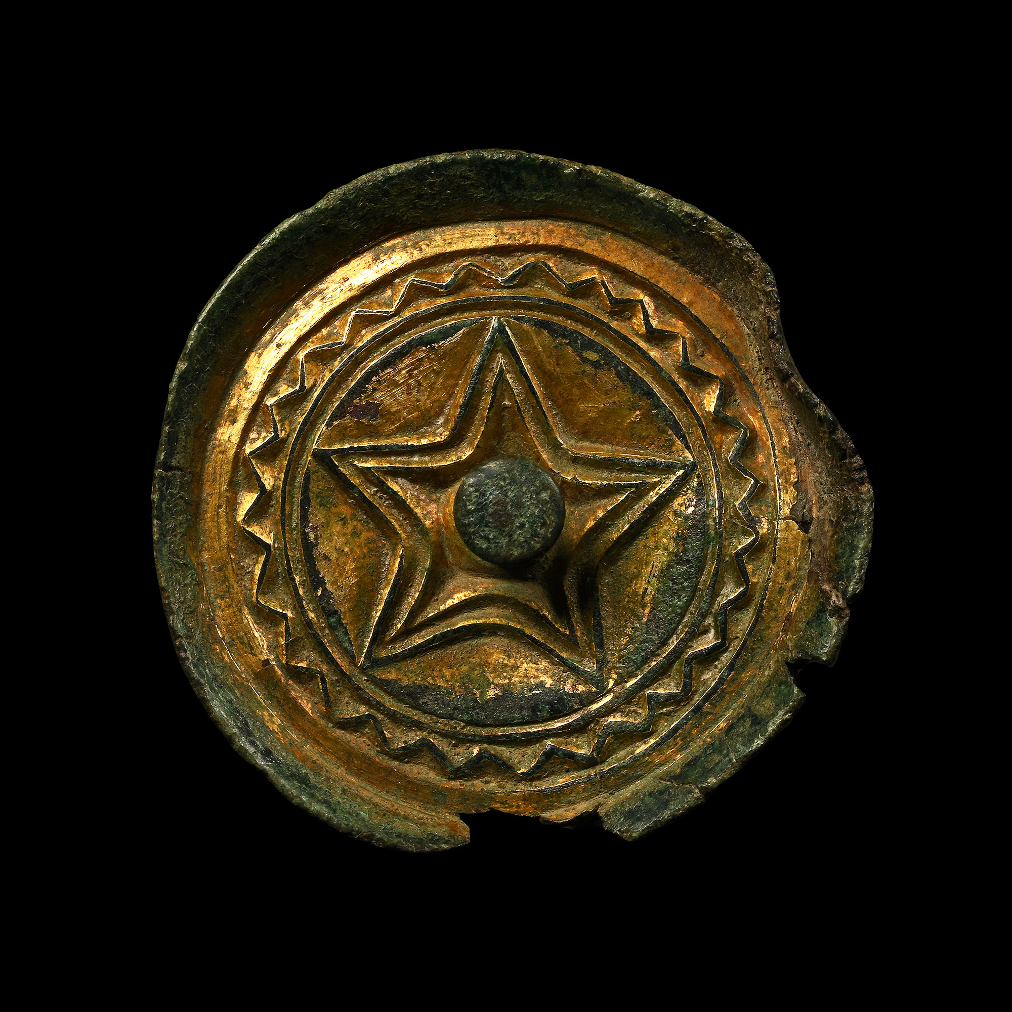 Anglo-Saxon Gilt Bronze Star Saucer Brooch with Composite Boss