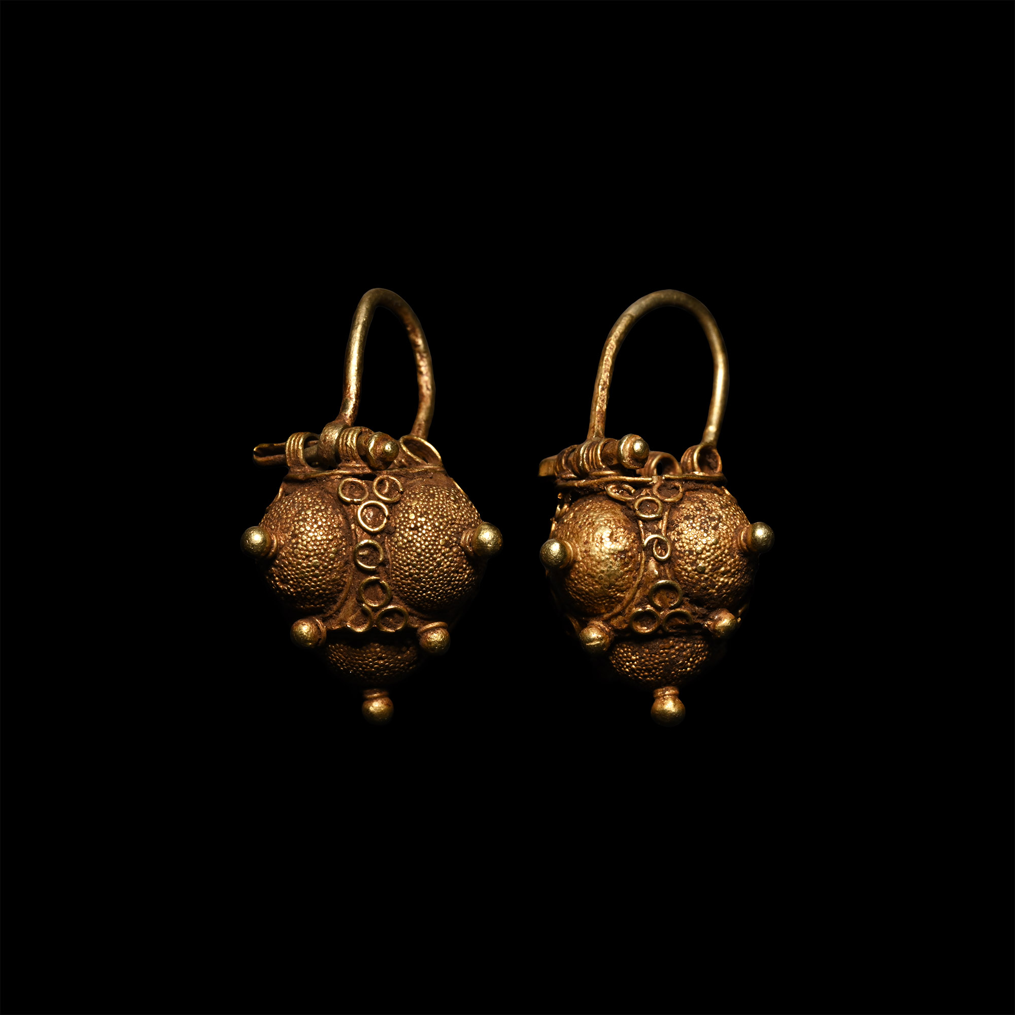 Western Asiatic Gold Earring Pair with Filigree