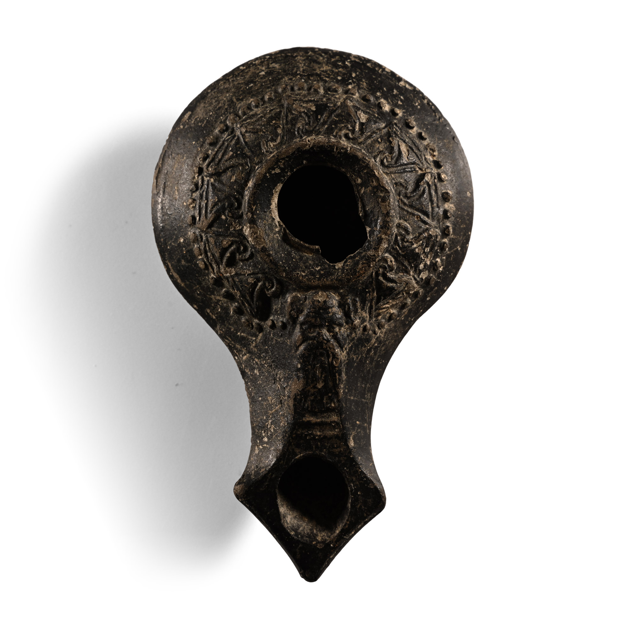 Greek Terracotta Oil Lamp with Silenus