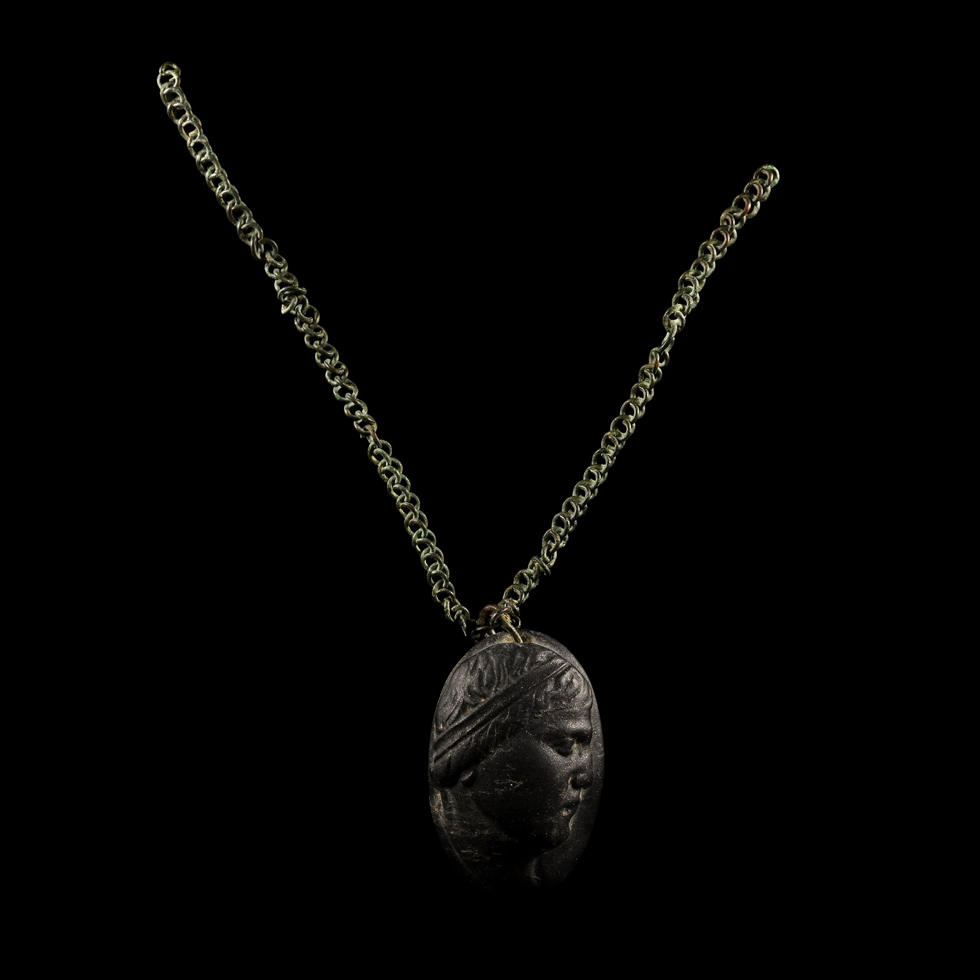 Roman Portrait Cameo with Bronze Chain