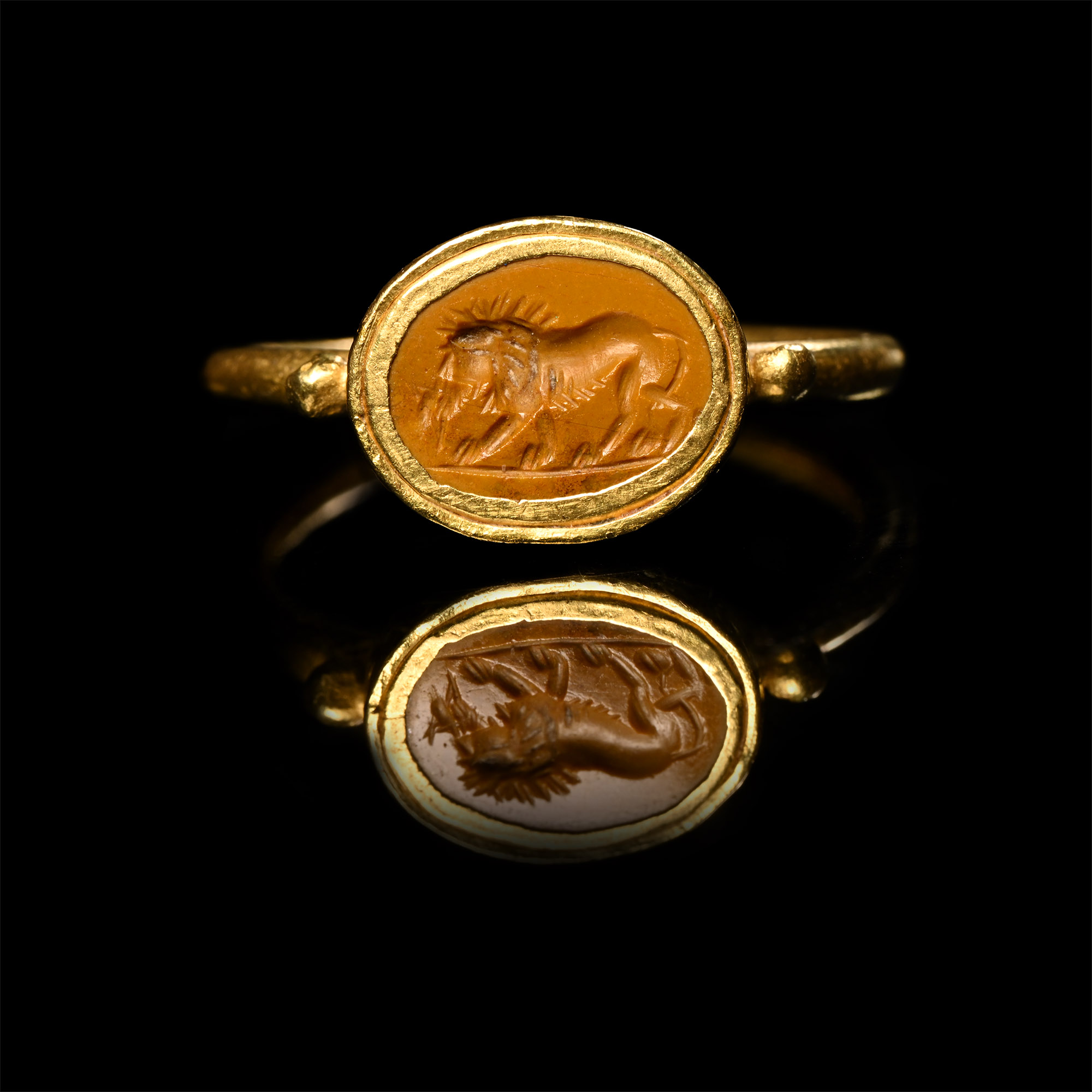 Yellow Jasper Lion Gemstone in Gold Ring